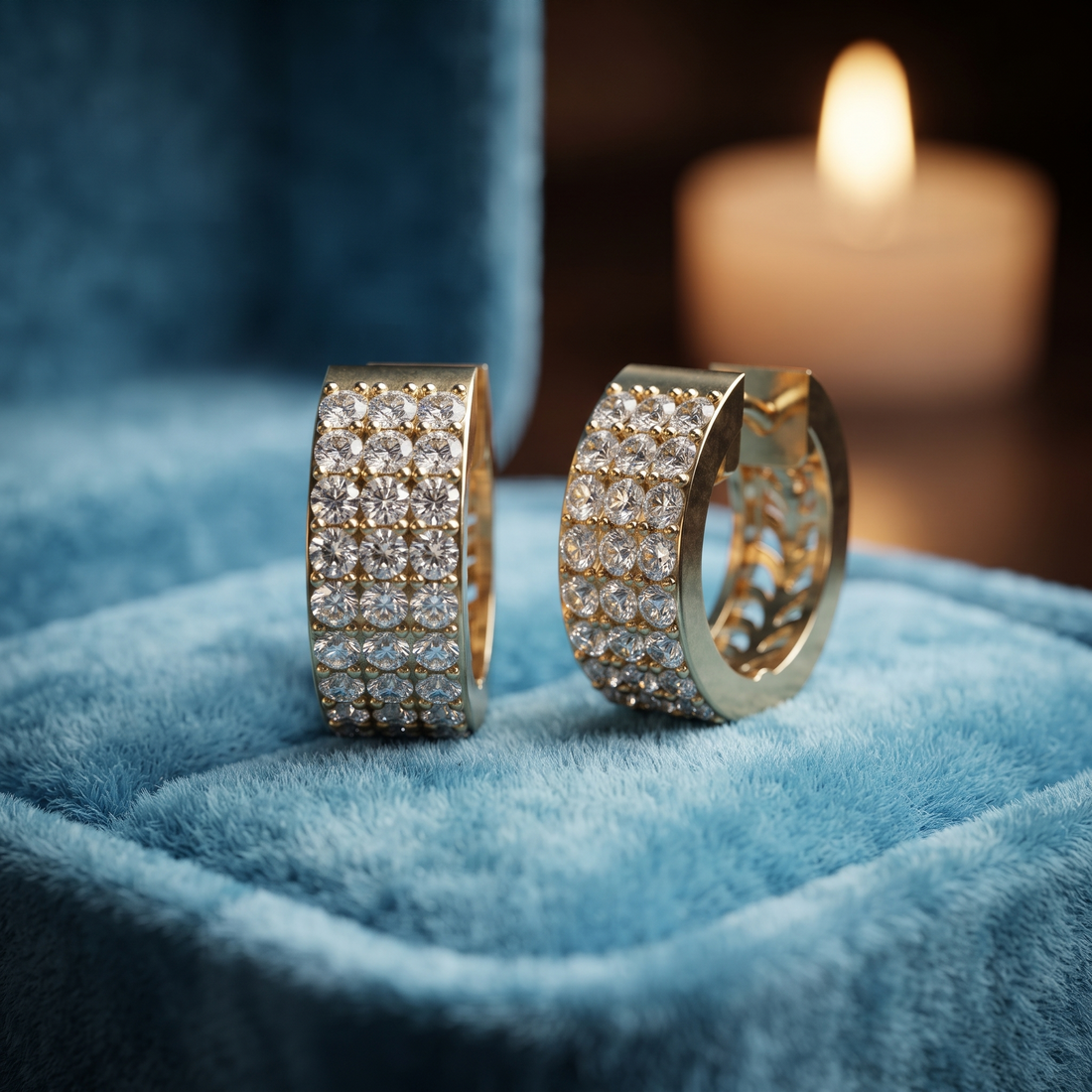 Triple Row Lab Grown Diamond Huggie Earrings, Anniversary Gift, Birthday Gift for Her