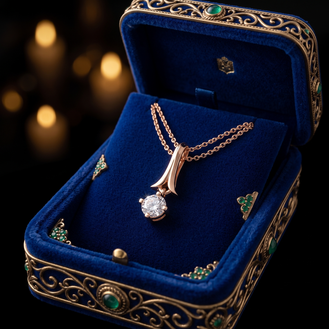 14K Solid Gold Round Diamond Drop Pendant, Minimalist Ribbon Bail Necklace