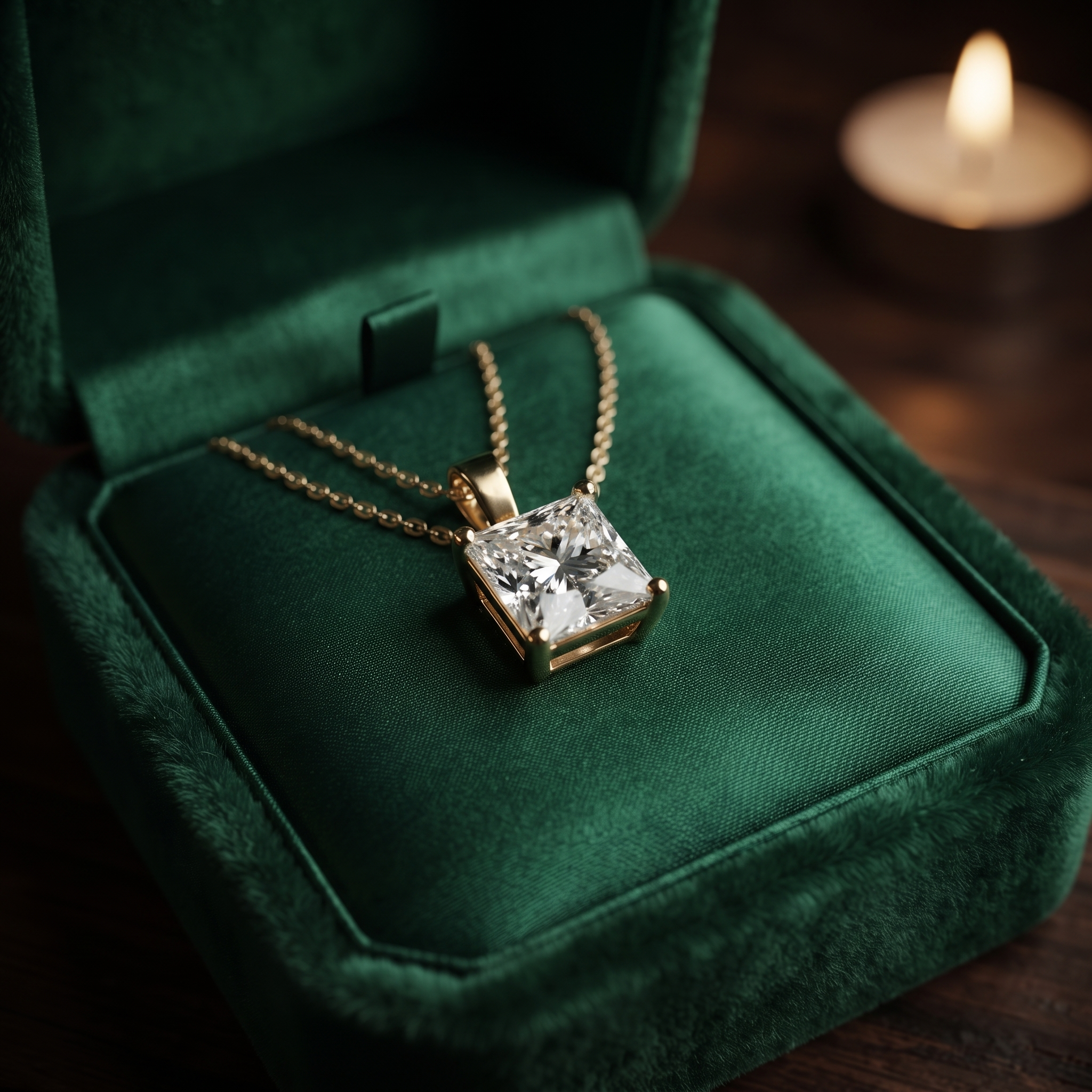 2.00 CT Princess Cut Diamond Pendant, Minimalist Gold Chain Necklace, Bridal Jewelry