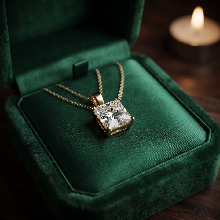 2.00 CT Princess Cut Diamond Pendant, Minimalist Gold Chain Necklace, Bridal Jewelry