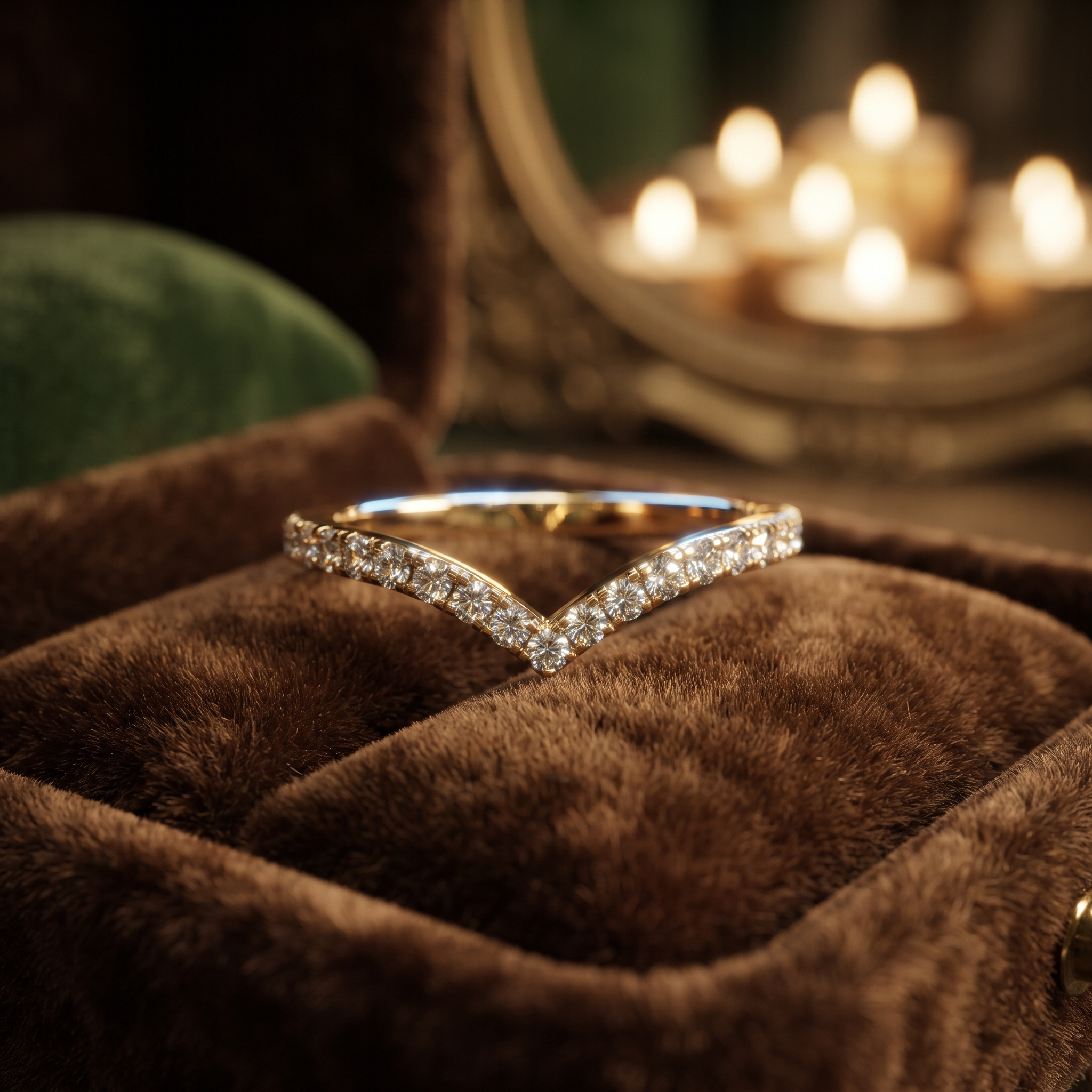 Diamond V Shape Ring, Curved Wedding Band, Pave Set Diamonds, Stacking Chevron Ring