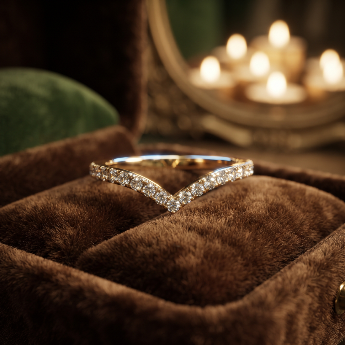 Diamond V Shape Ring, Curved Wedding Band, Pave Set Diamonds, Stacking Chevron Ring