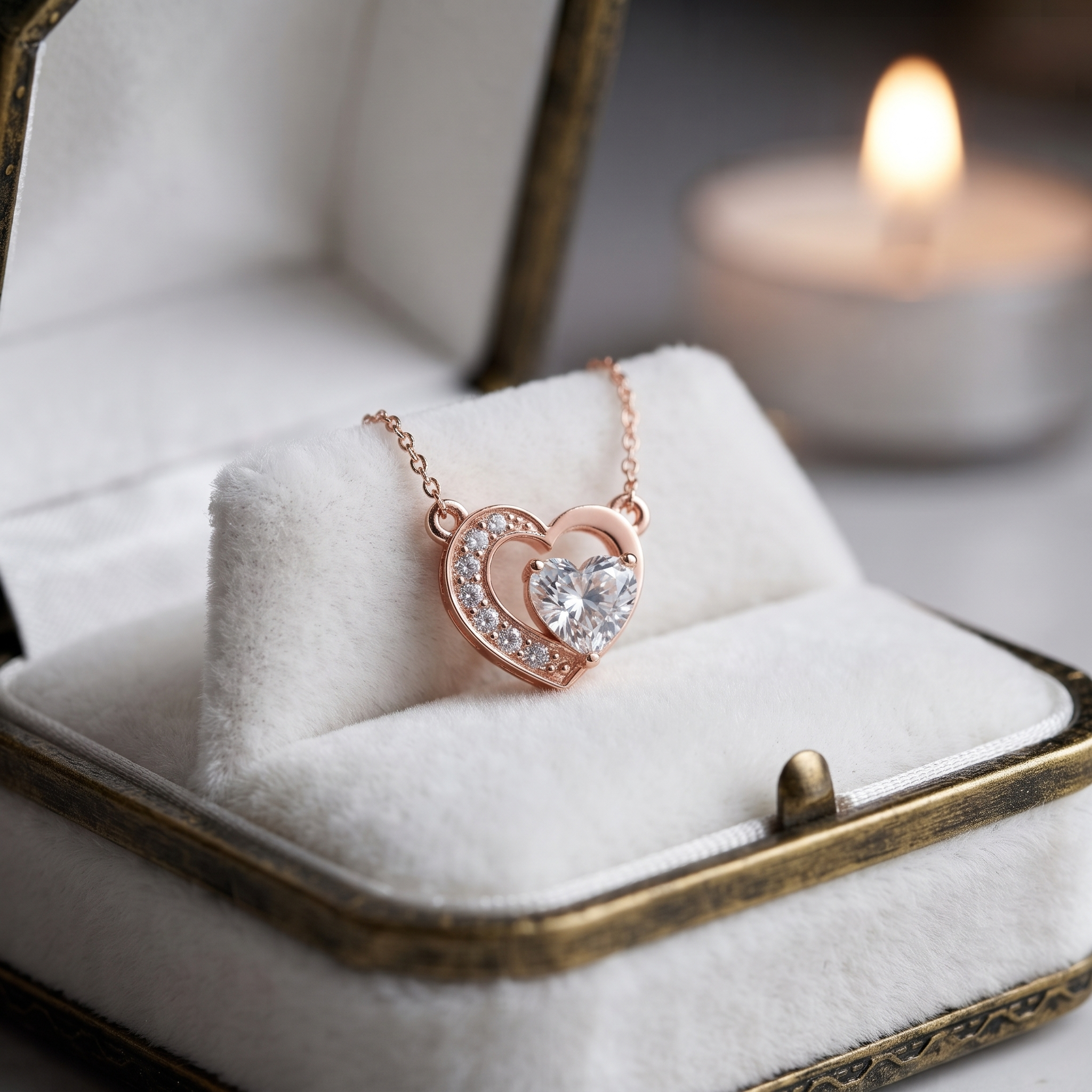 Rose Gold Heart Pendant Necklace with Sparkling Cubic Zirconia - Dainty Romantic Gift for Her
