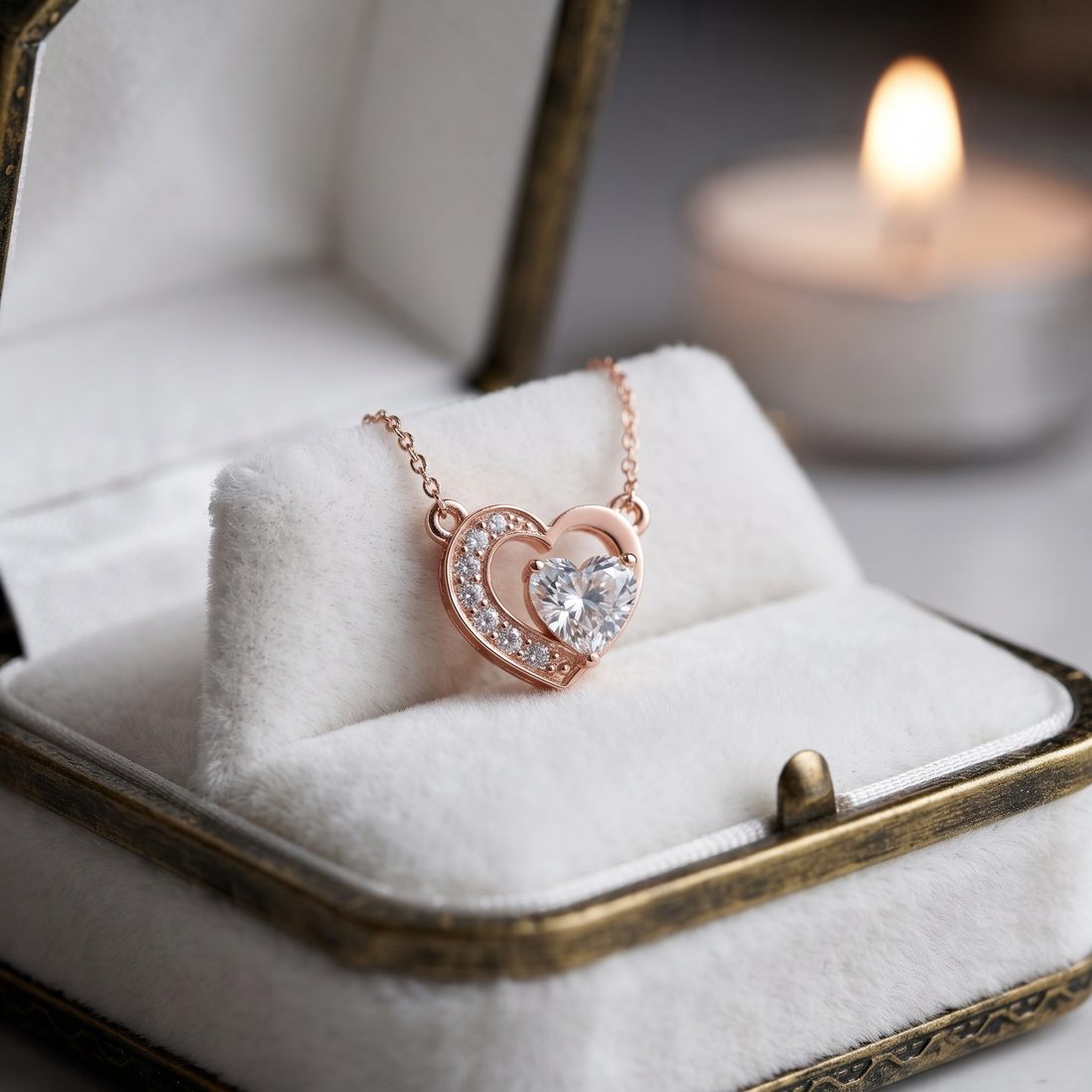 Rose Gold Heart Pendant Necklace with Sparkling Cubic Zirconia - Dainty Romantic Gift for Her