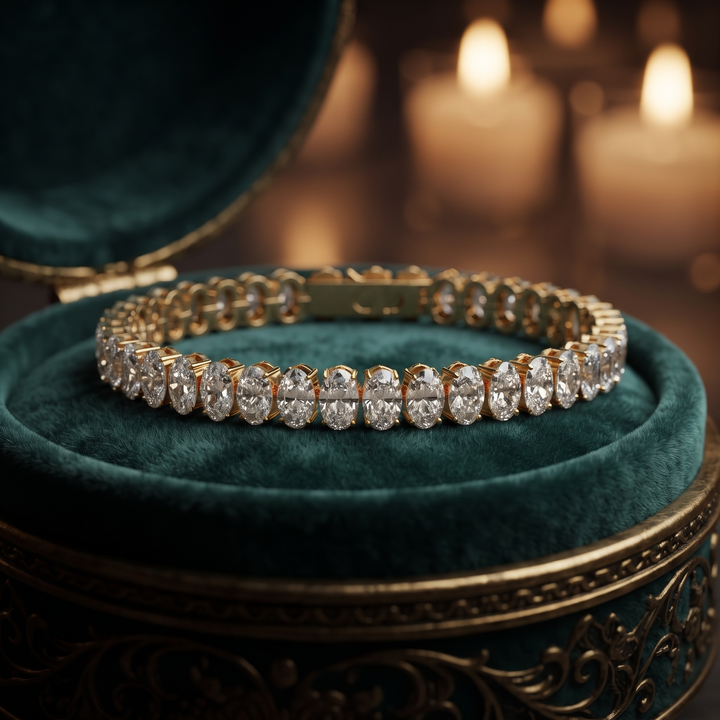 Oval Lab Grown Diamond Tennis Bracelet / Luxury Prong Set Tennis Bracelet in Yellow, Rose, White Gold / Statement Fine Jewelry