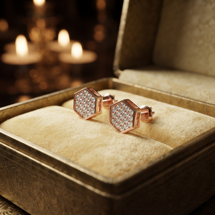 Geometric Lab Grown Diamond Pave Micro Studs Earring, Anniversary Gift, Birthday Gift for Her