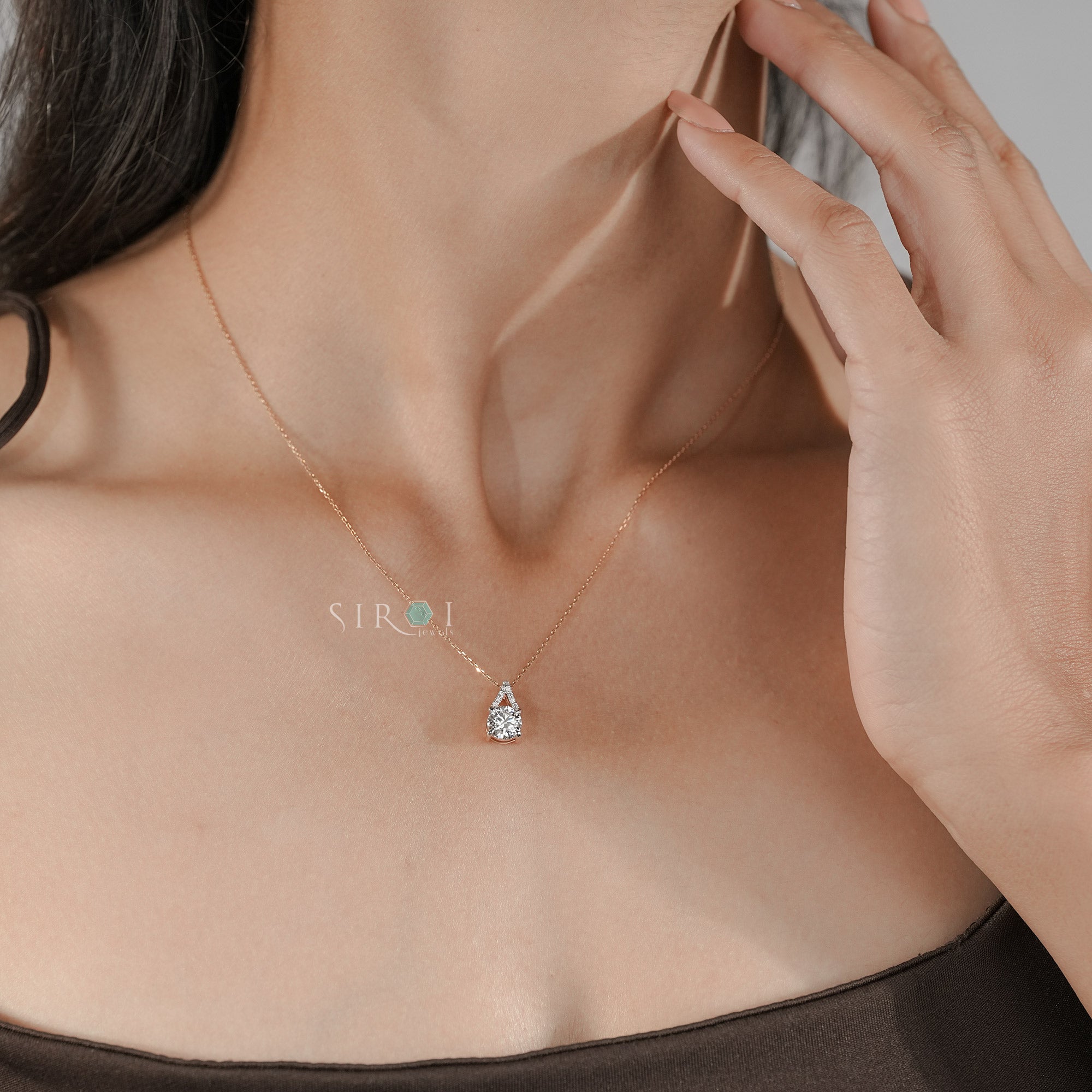 Rose Gold Teardrop Diamond Solitaire Pendant