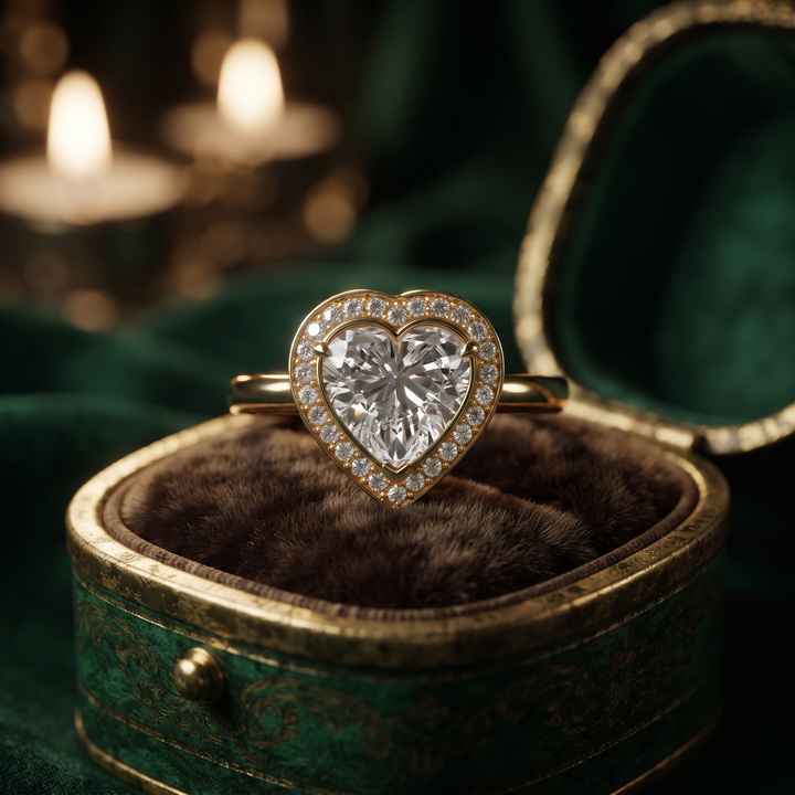 Heart Shaped Diamond Halo Engagement Ring