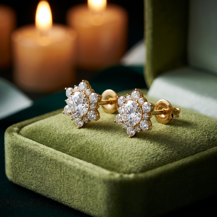 Snowflake Diamond Cluster Earrings in 10K/14K Gold Or Silver