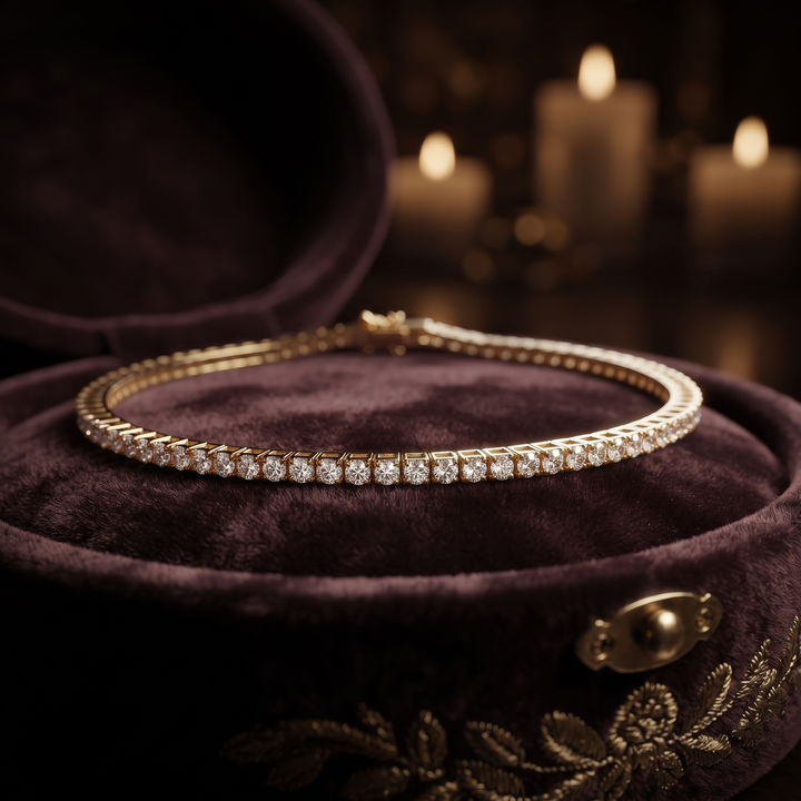Round Diamond Tennis Bracelet / Real Gold Solitaire Link Bracelet / Dainty Stackable Diamond Bracelet / Anniversary Gift for Her