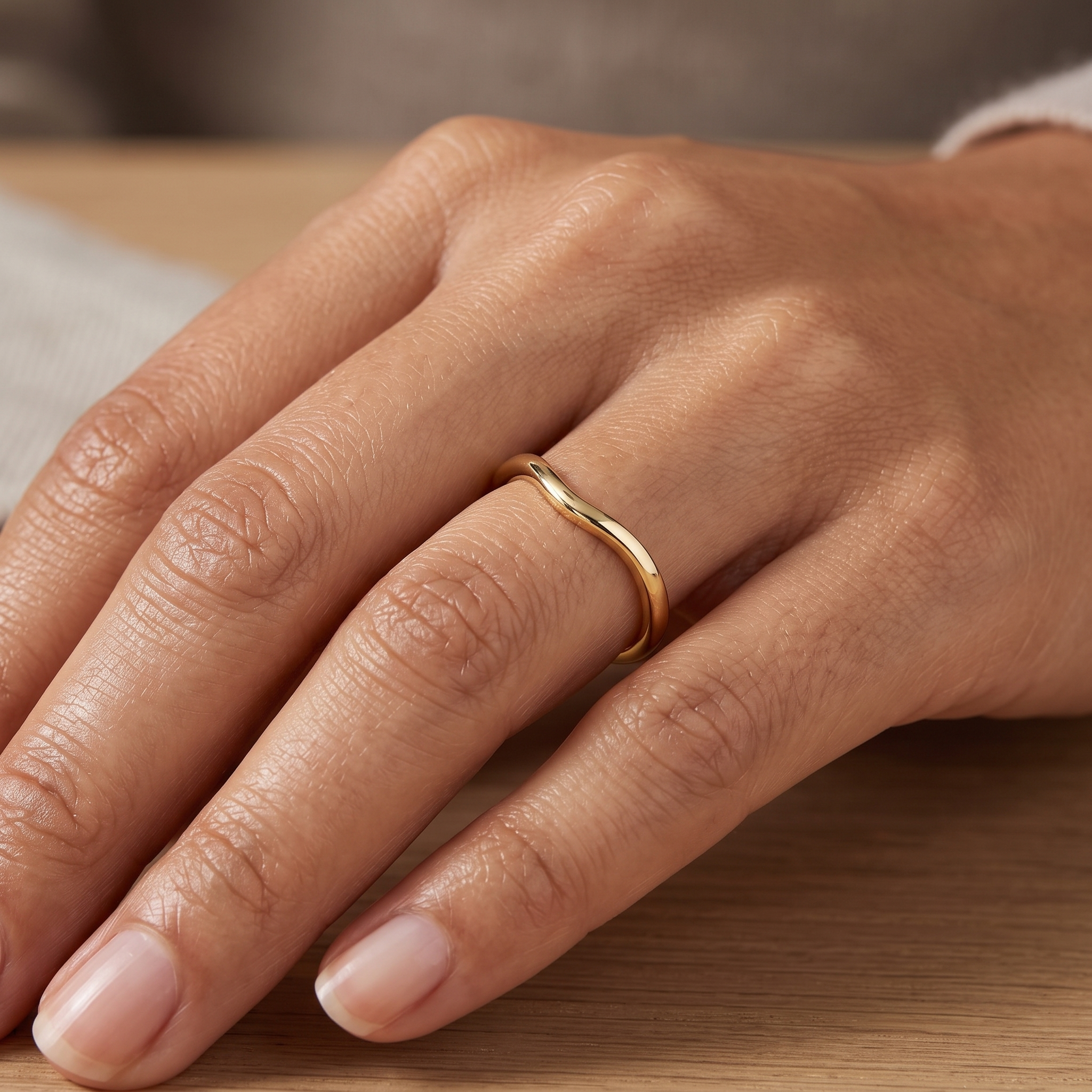 3 Stone Round Diamond Engagement Ring, Curved Matching Band, Minimalist Yellow Gold Bridal Set