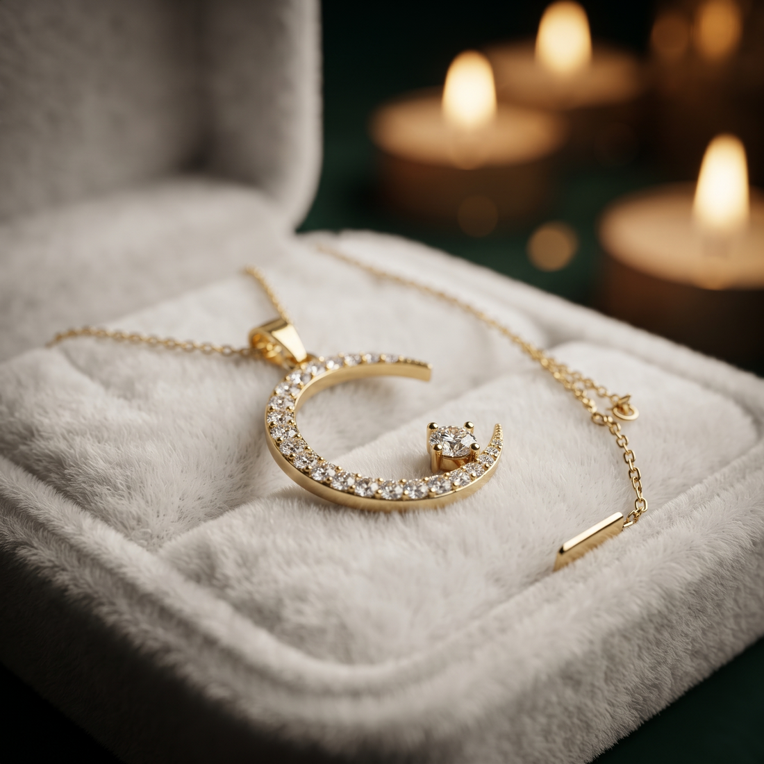 C-Shaped Diamond Crescent Moon Pendant Necklace, Celestial Gold Jewelry, Minimalist Star Charm