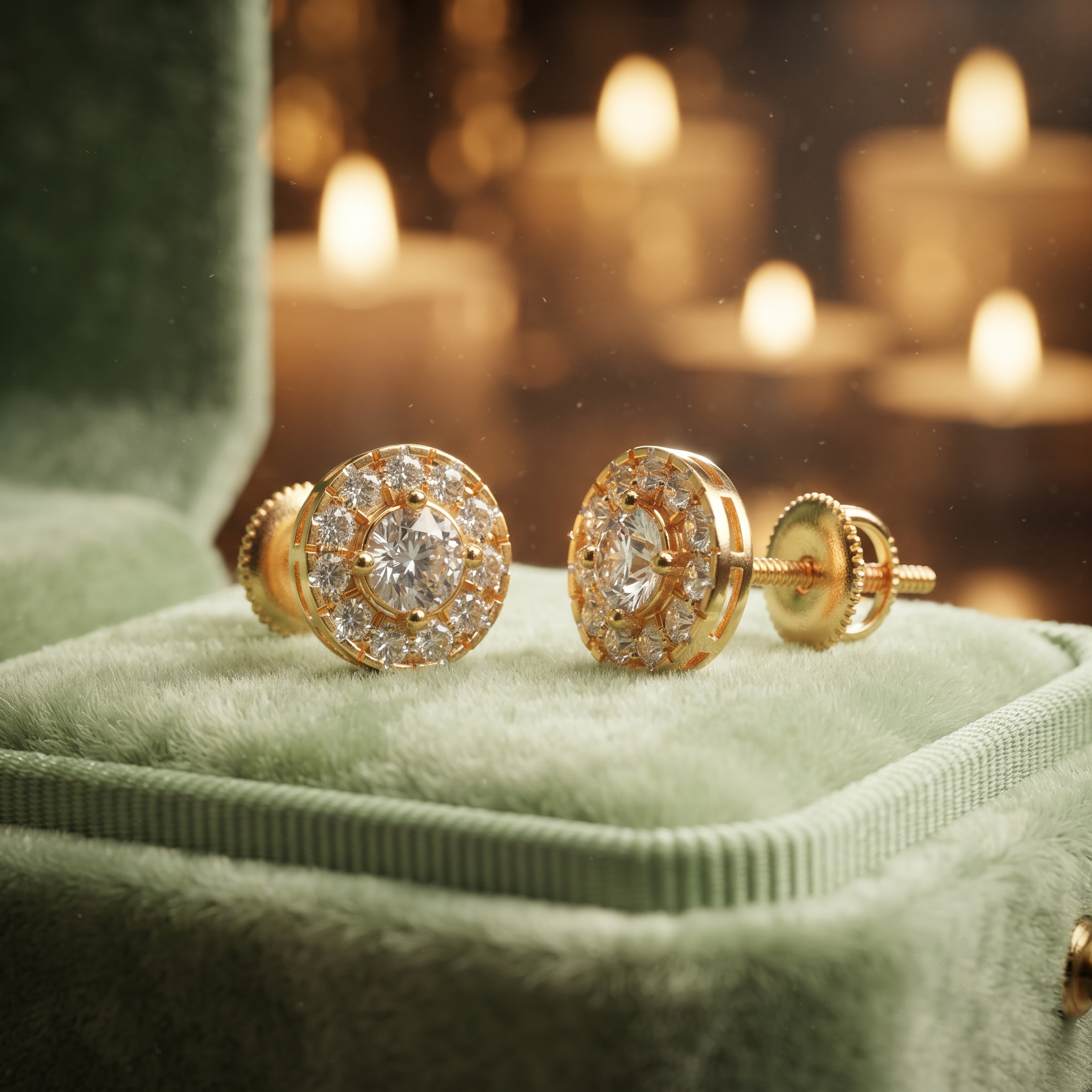 Round Halo Diamond Stud Earrings, 10K, 14K/18K Gold or Silver Studs