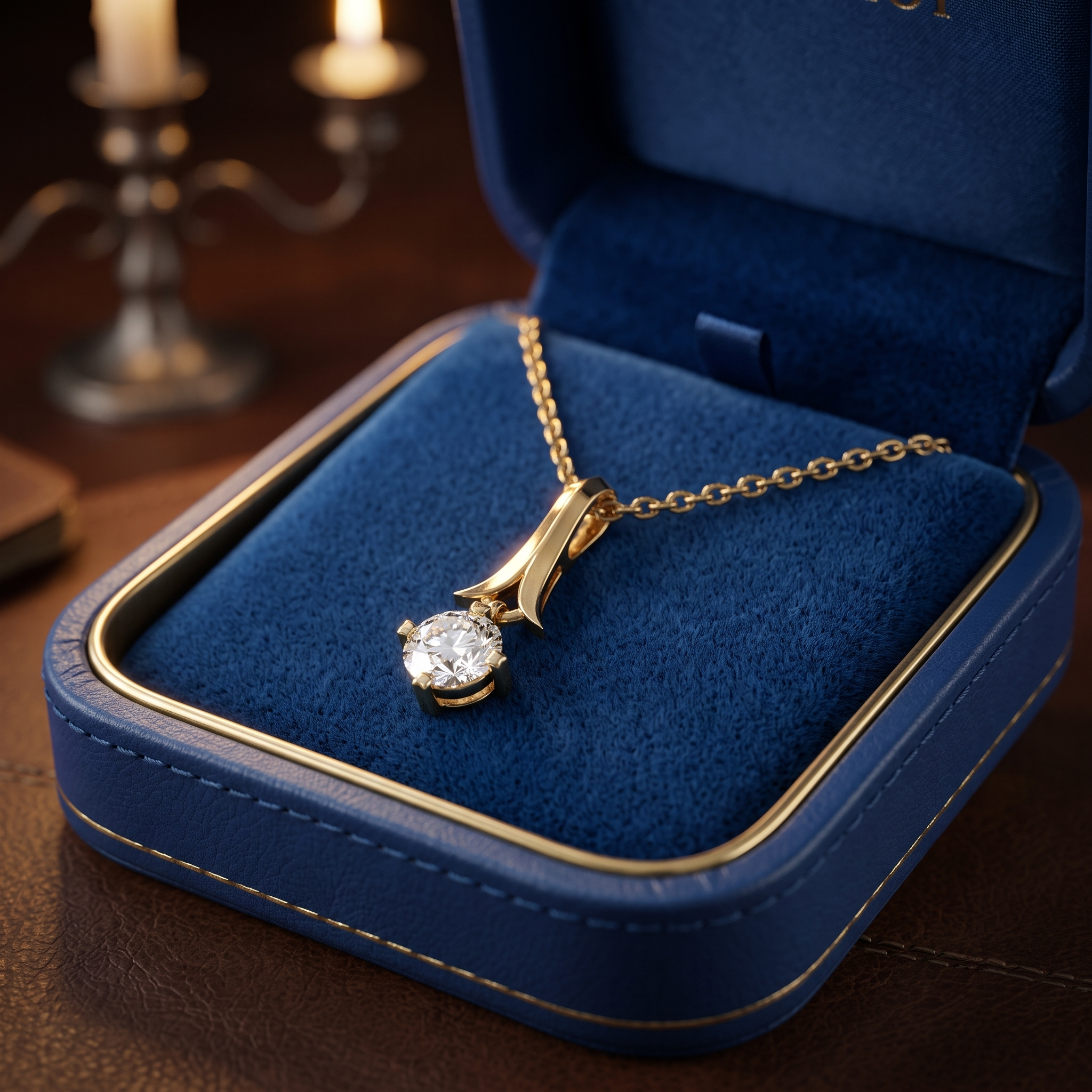 14K Solid Gold Round Diamond Drop Pendant, Minimalist Ribbon Bail Necklace