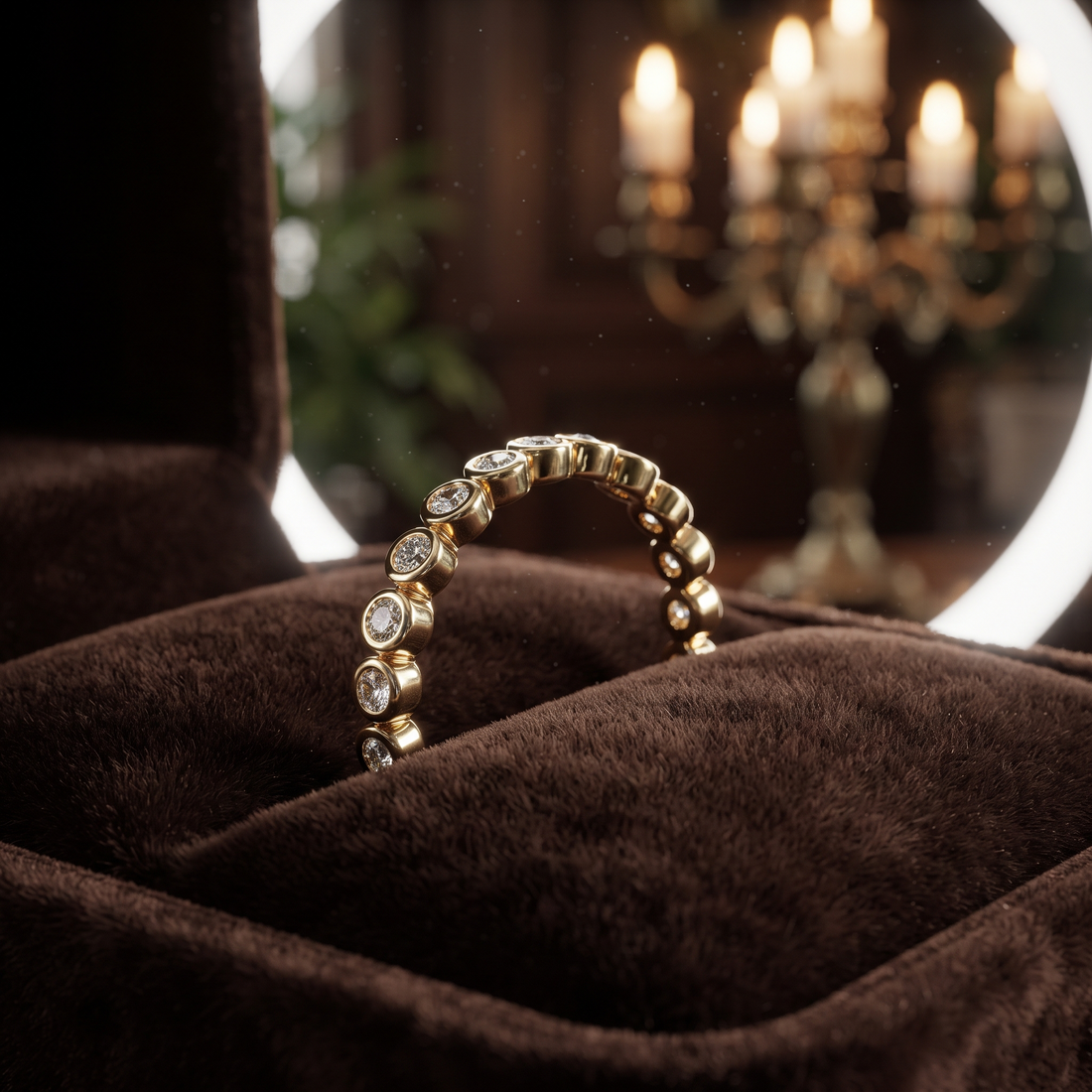 Bezel Set Diamond Wedding Band In 10K/14K Gold And Sterling Silver