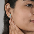 Pear Diamond Flower Cluster pear Stud Earrings in White Gold