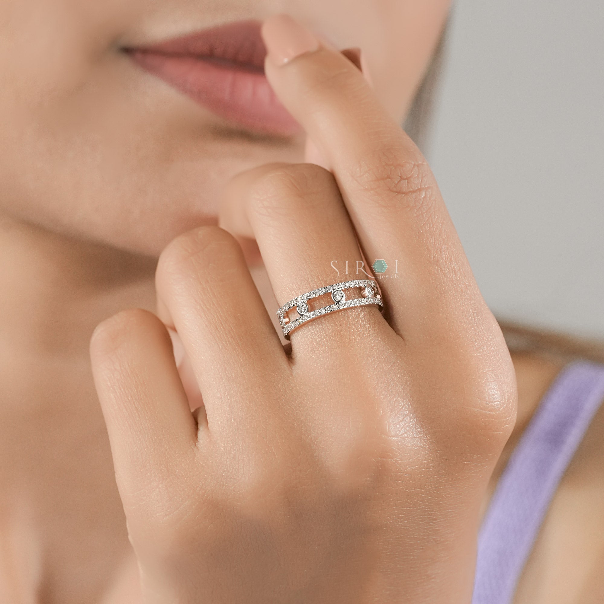 Caged Sparkle Diamond Stacking Ring