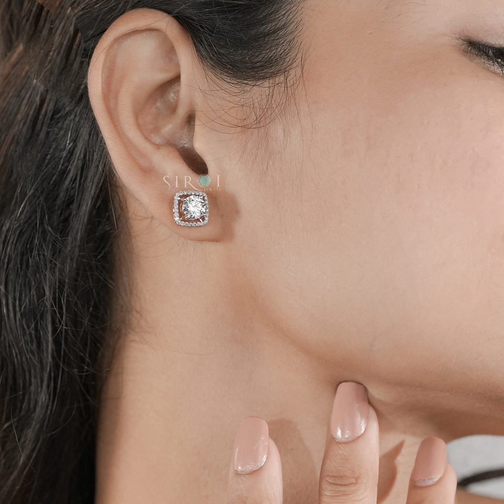 Classic Round Brilliant Diamond Halo Earrings