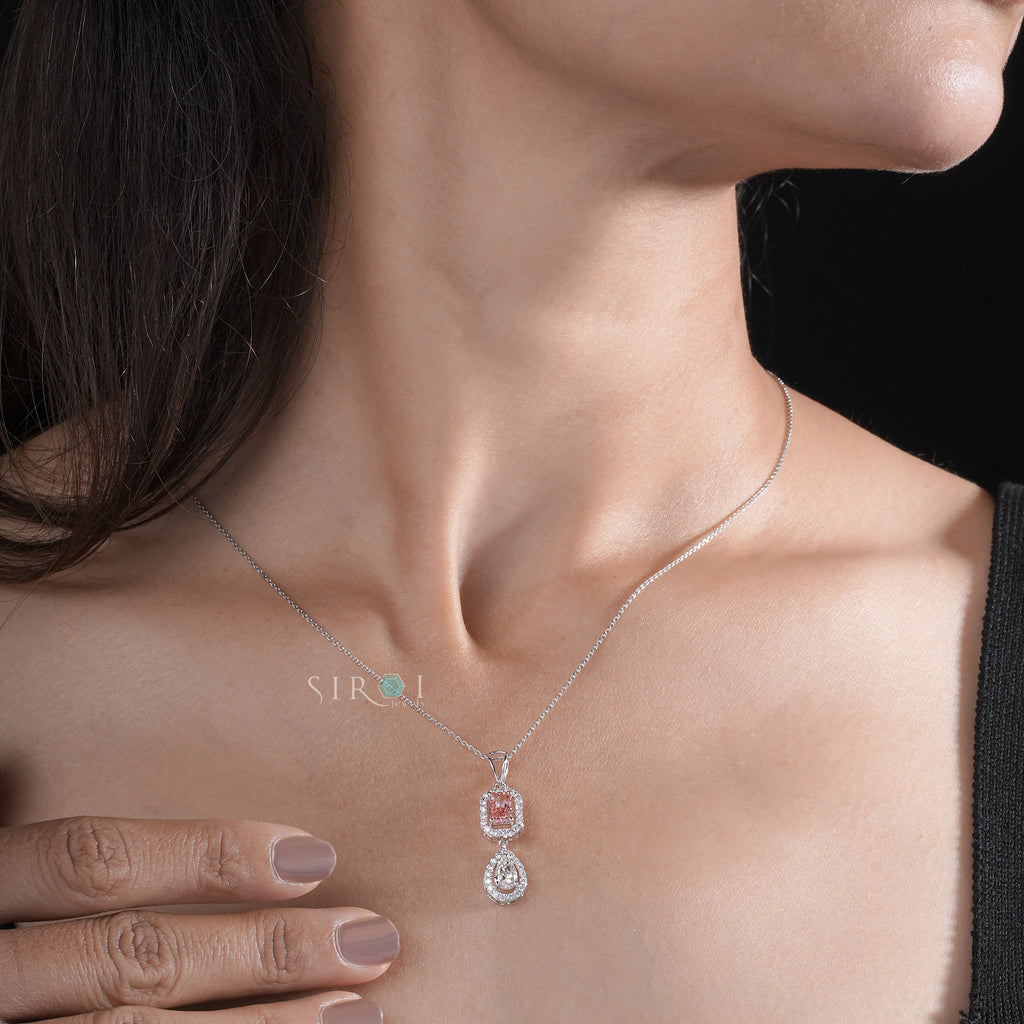Pink Princess & Pear-Cut Diamond Drop Pendant