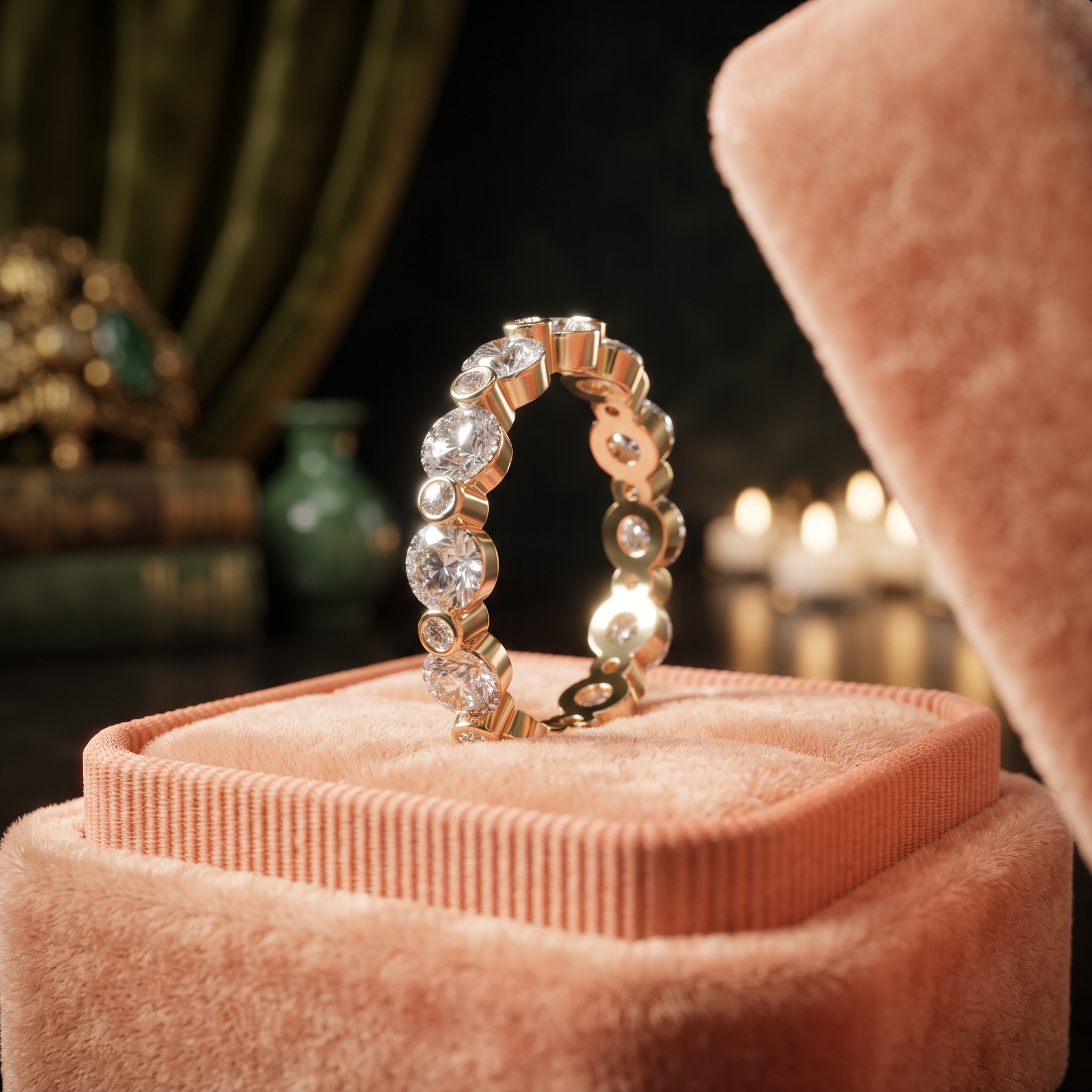 Bezel Set Diamond Eternity Band In 10K / 14K Rose Gold And Sterling Silver