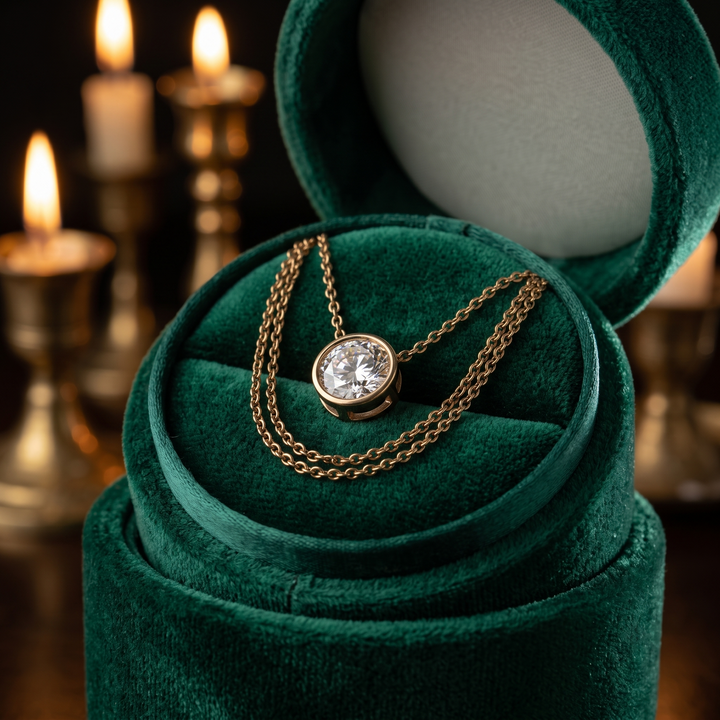 1.50 CT Round Diamond Bezel Pendant Necklace, Minimalist Gold Solitaire, Customizable Chain