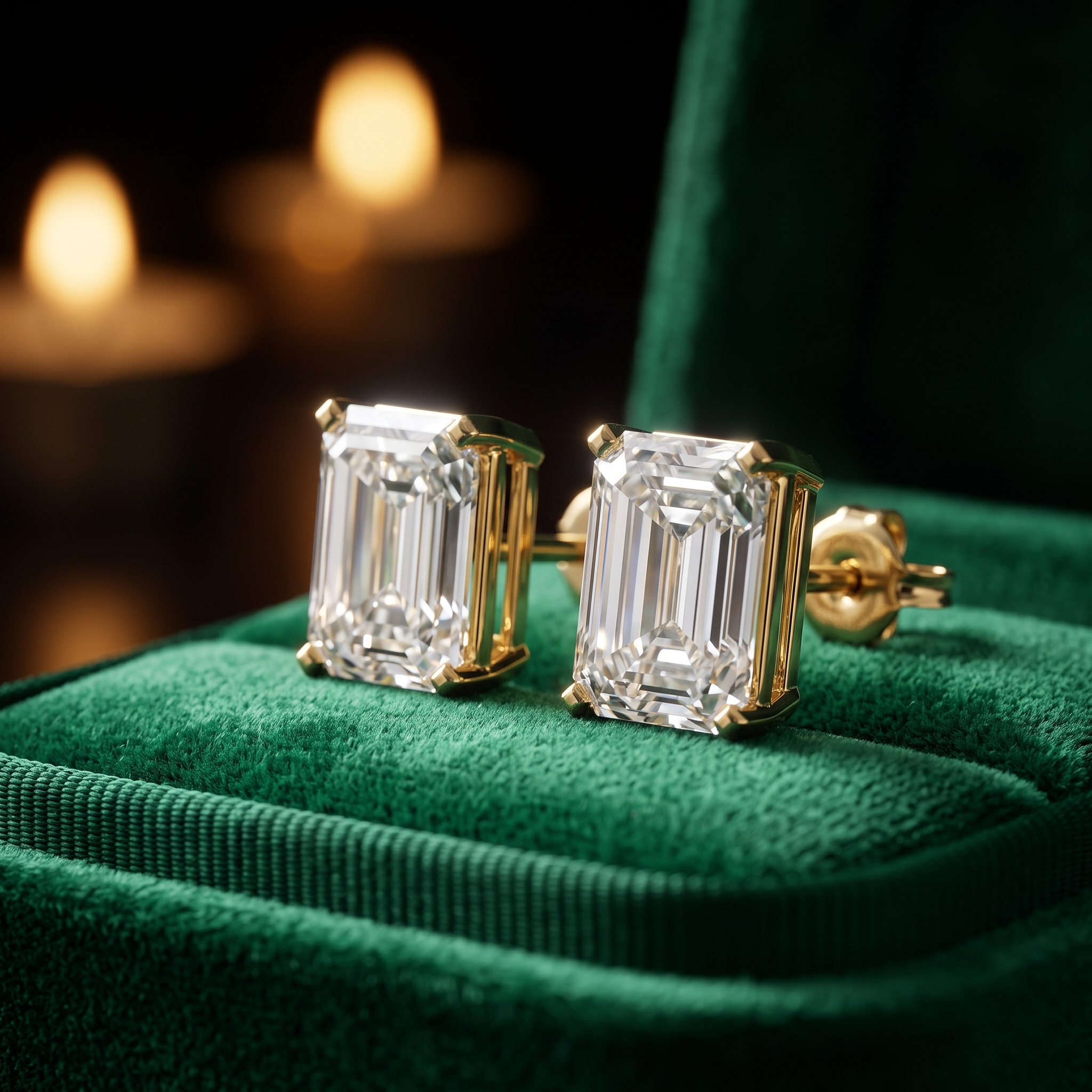 Emerald Cut Lab Diamond Stud Earrings, Solid 9K/14K Gold, Classic Everyday