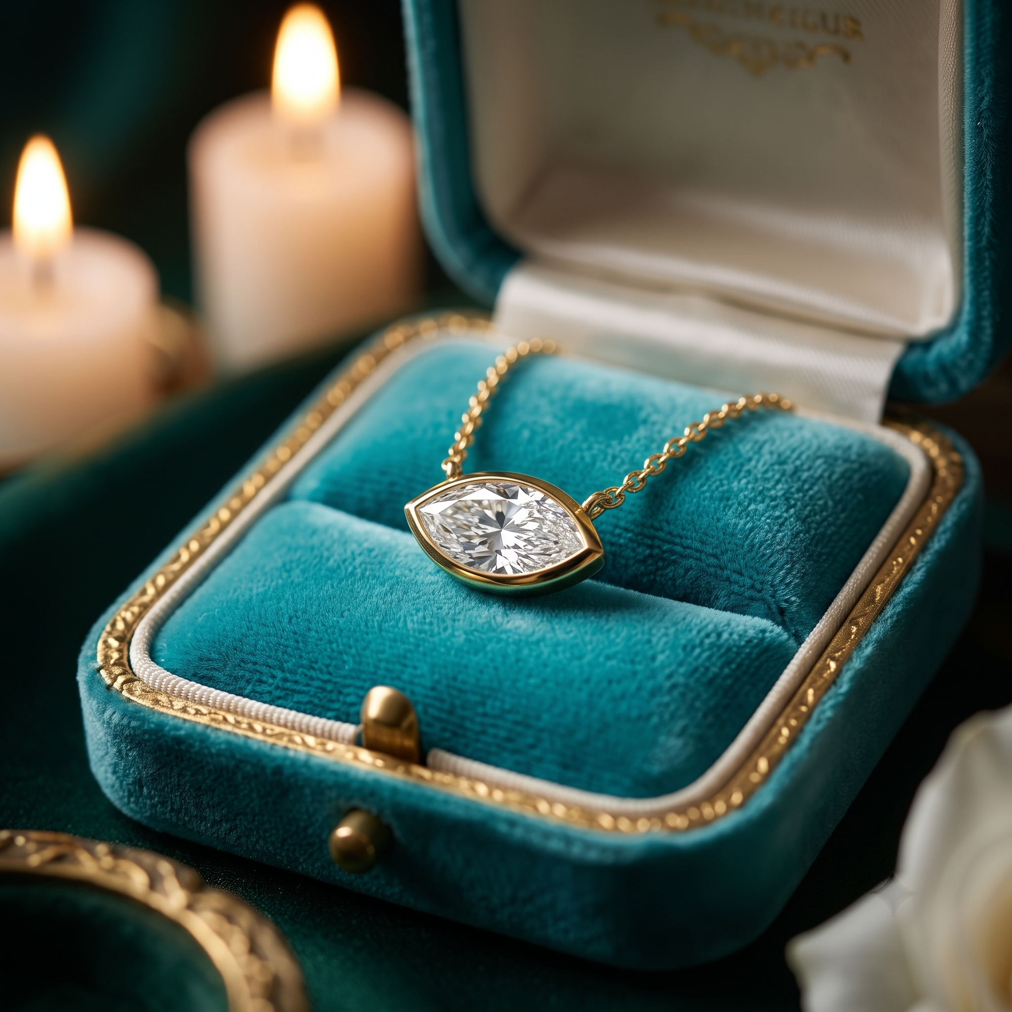 Marquise Lab Grown Diamond Pendant, Bezel Set Necklace, Minimalist Gold Jewelry