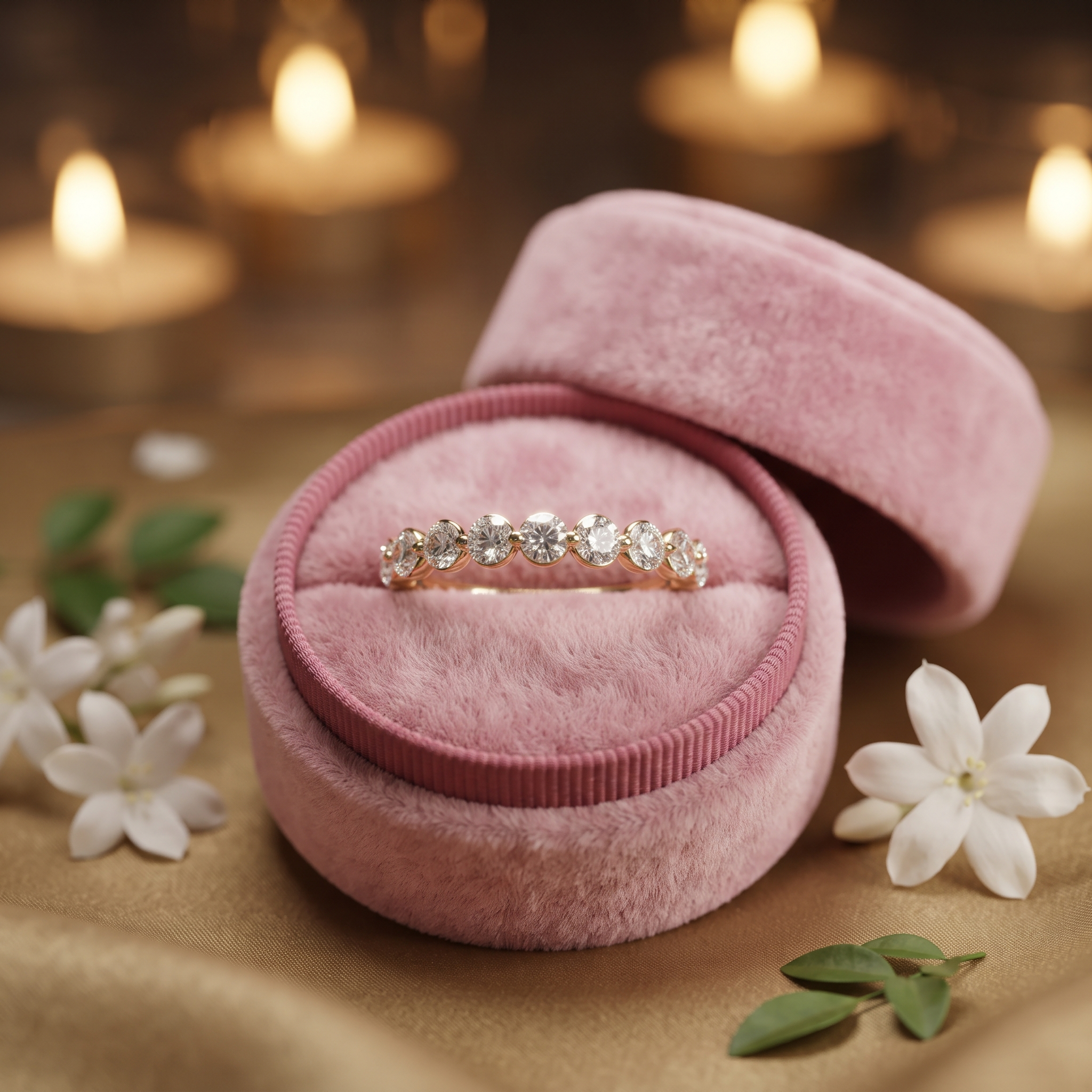 9 Stone Diamond Wedding Band Ring In 10K/14K Gold And Sterling Silver