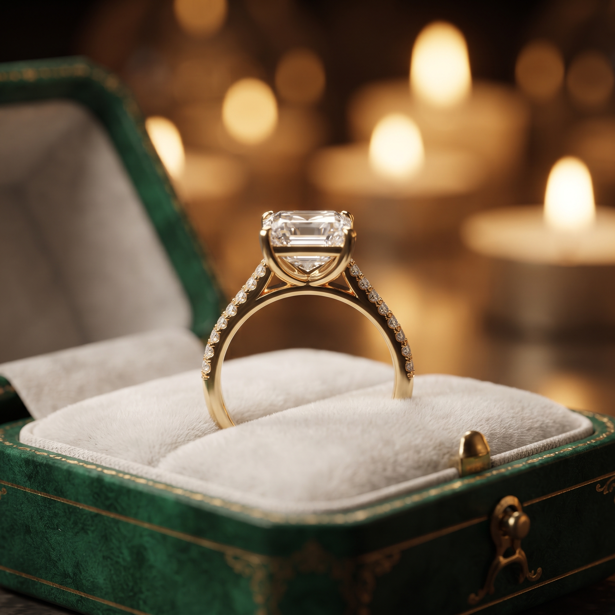 Classic Emerald Cut Engagement Ring with Pavé Band