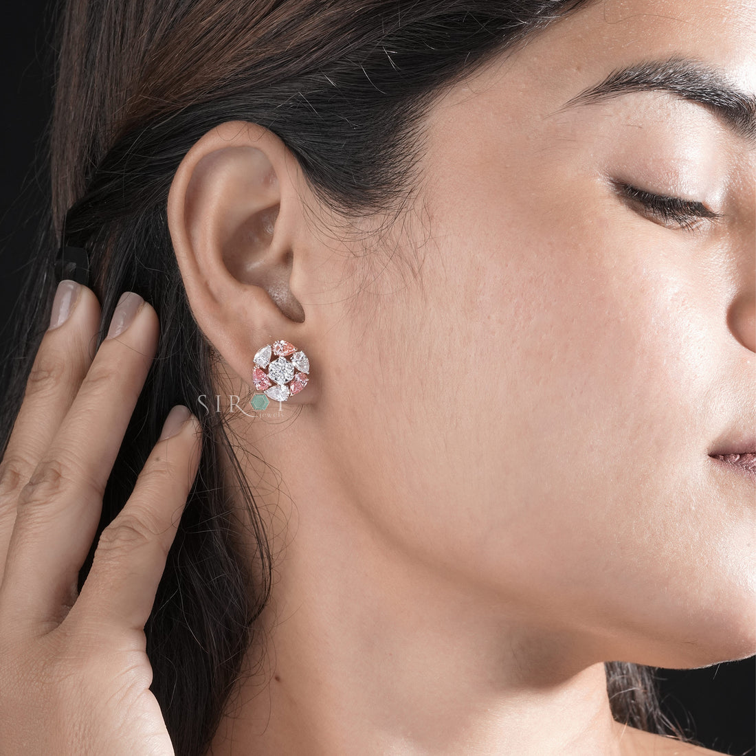 Fancy Pink & White Diamond Floral Cluster Studs.
