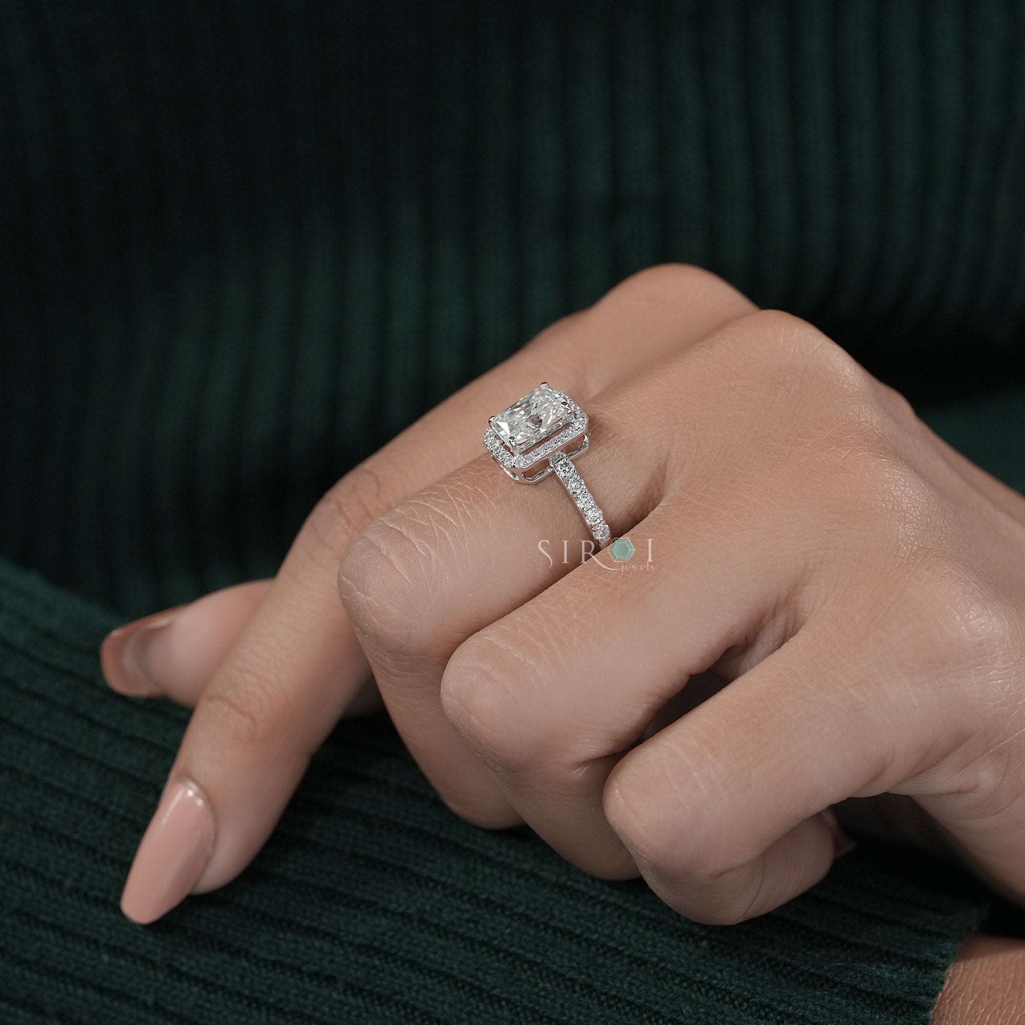 Radiant Cut Diamond Halo Engagement Ring