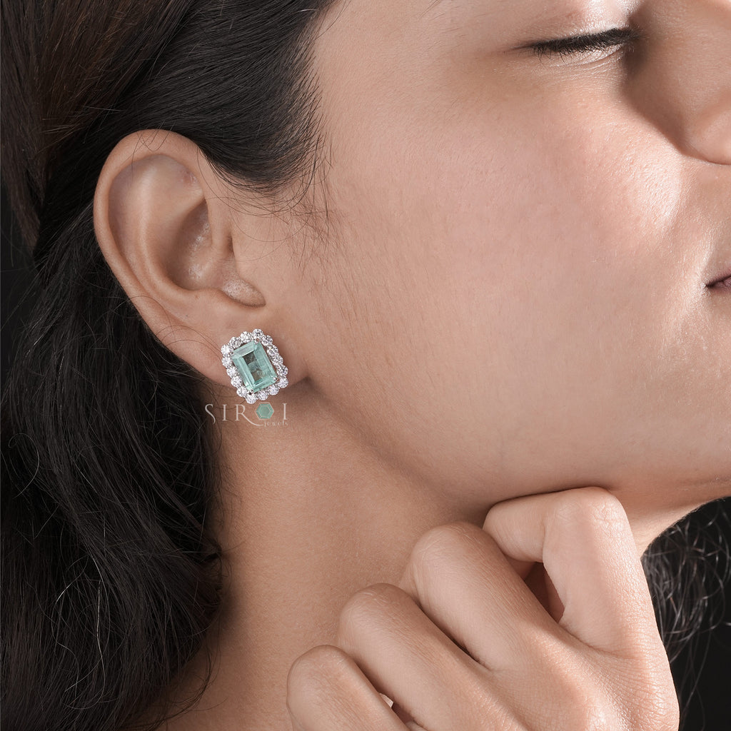 Vintage-Inspired Emerald and Diamond Halo Cluster Studs