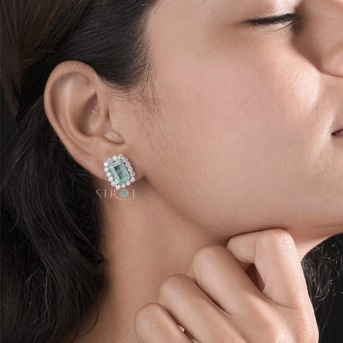 Vintage-Inspired Emerald and Diamond Halo Cluster Studs