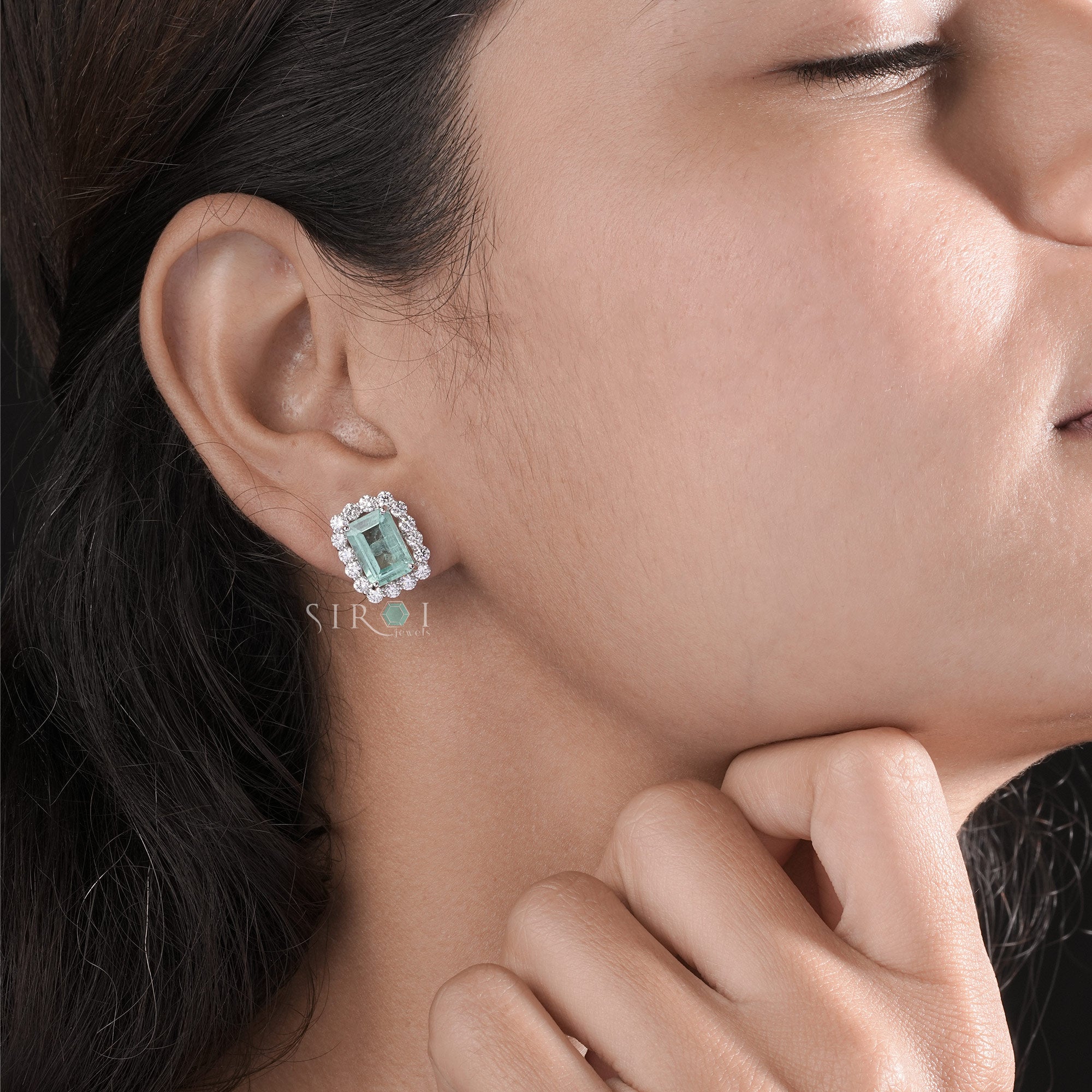 Vintage-Inspired Emerald and Diamond Halo Cluster Studs