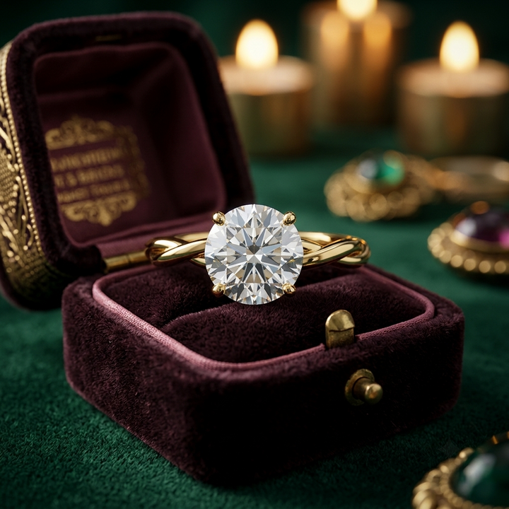 Twisted Vine Round Diamond Solitaire Ring, 4-Prong Gold Engagement Band