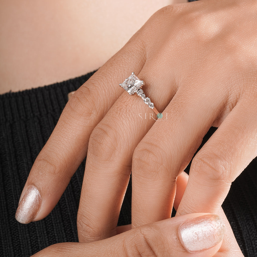 Princess Cut Diamond Engagement Ring with Pave Accents