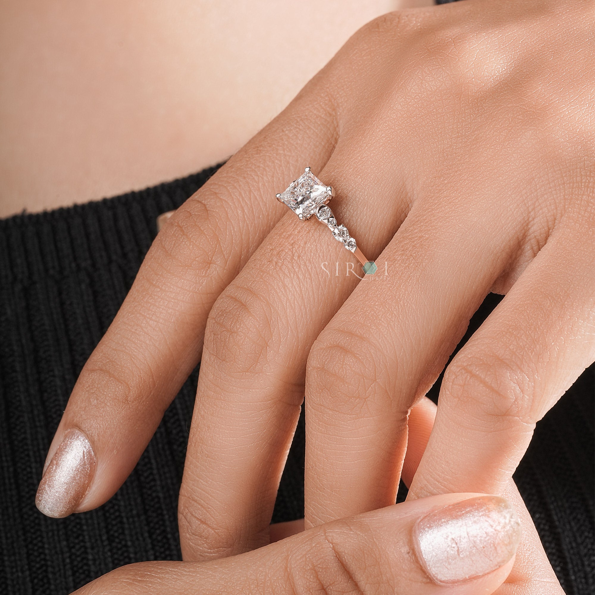 Princess Cut Diamond Engagement Ring with Pave Accents