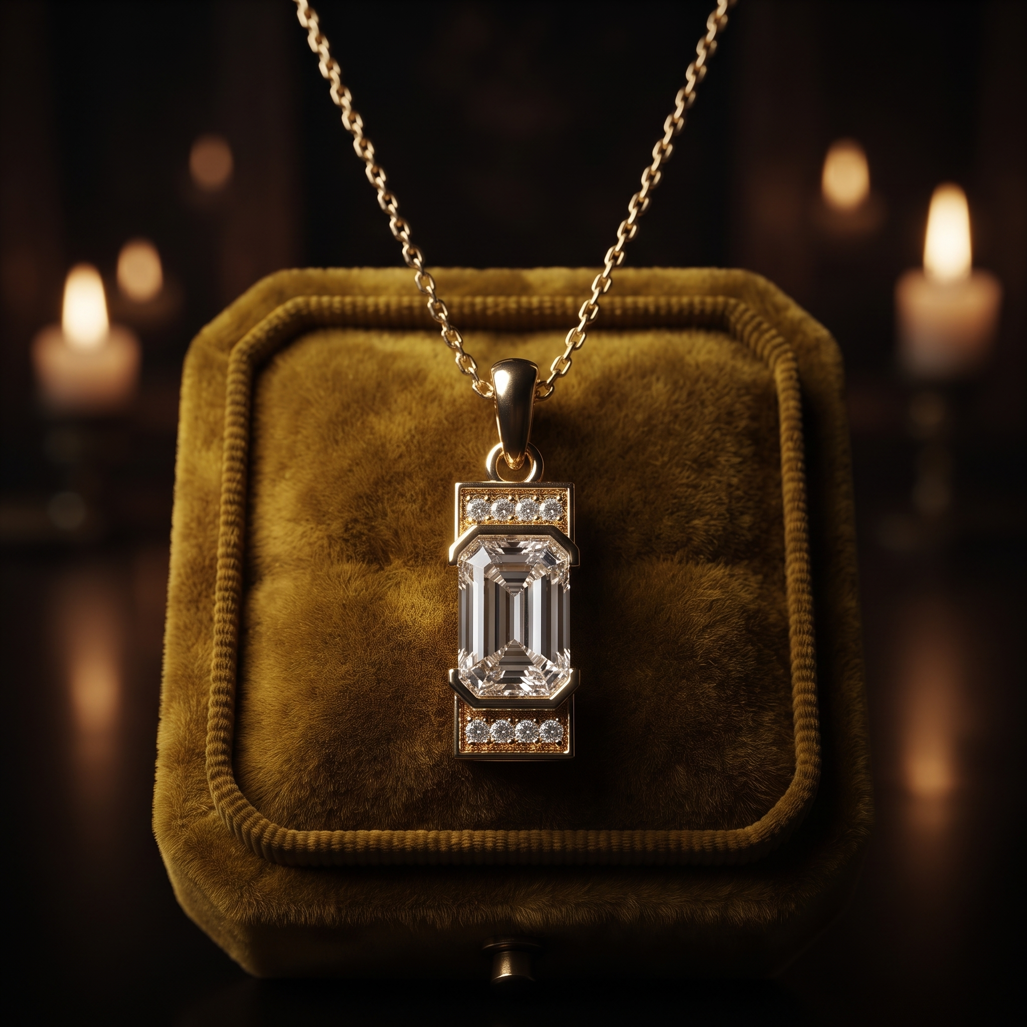 Emerald Cut Diamond Pendant Necklace, Minimalist Gold Chain, Rectangular Solitaire (Customizable)