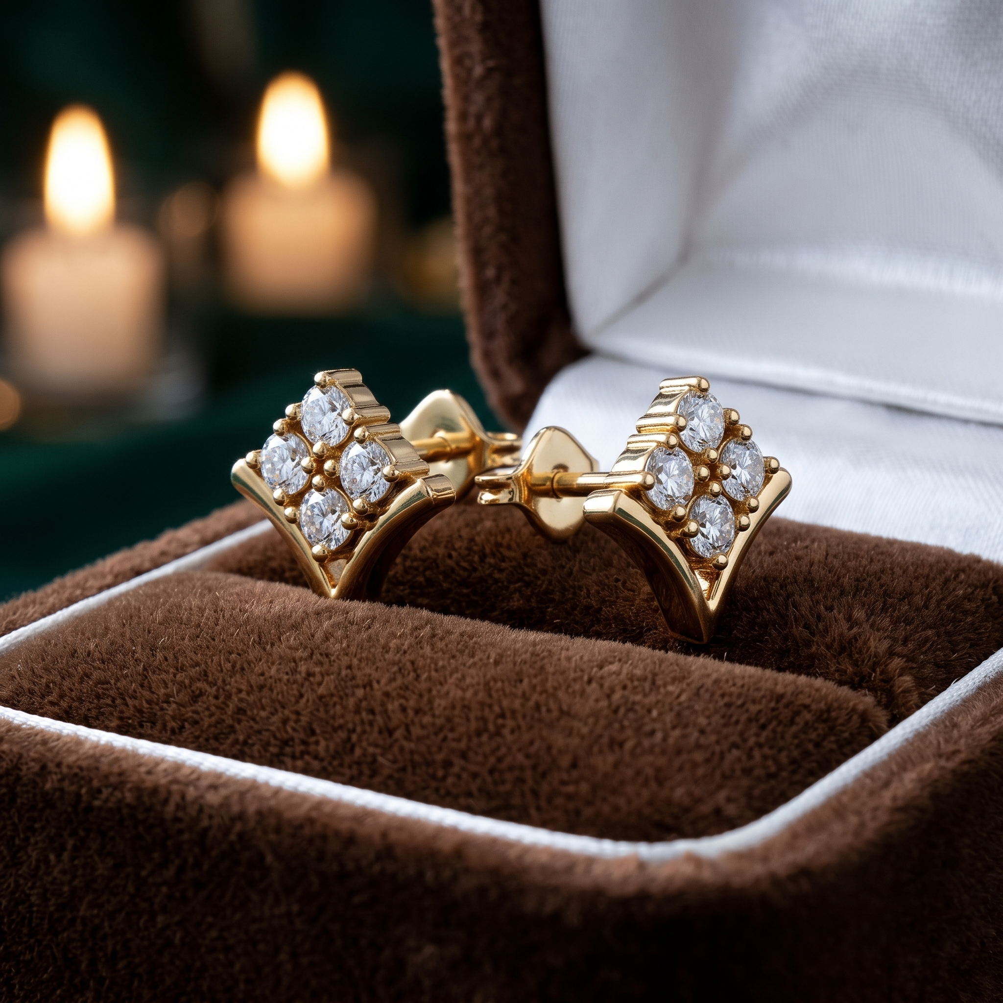 Art Deco Diamond Cluster Stud Earrings in 9K/14K Solid Gold