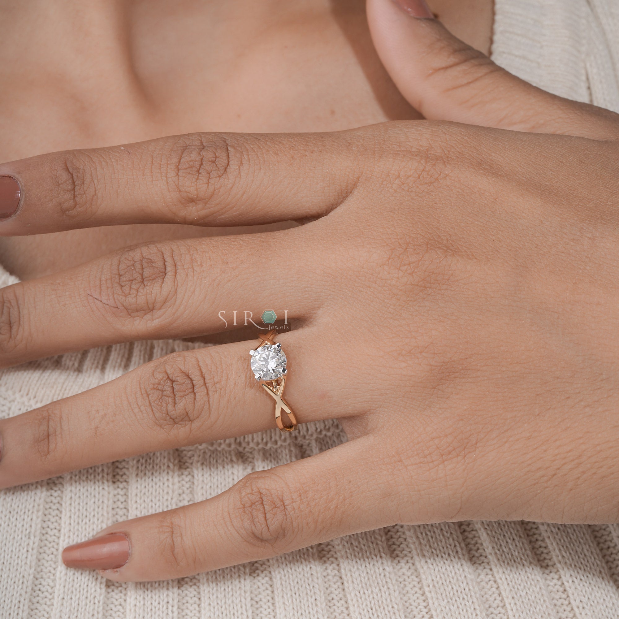Solitaire Diamond Ring with Criss-Cross Shank, Yellow Gold Infinity Promise Ring