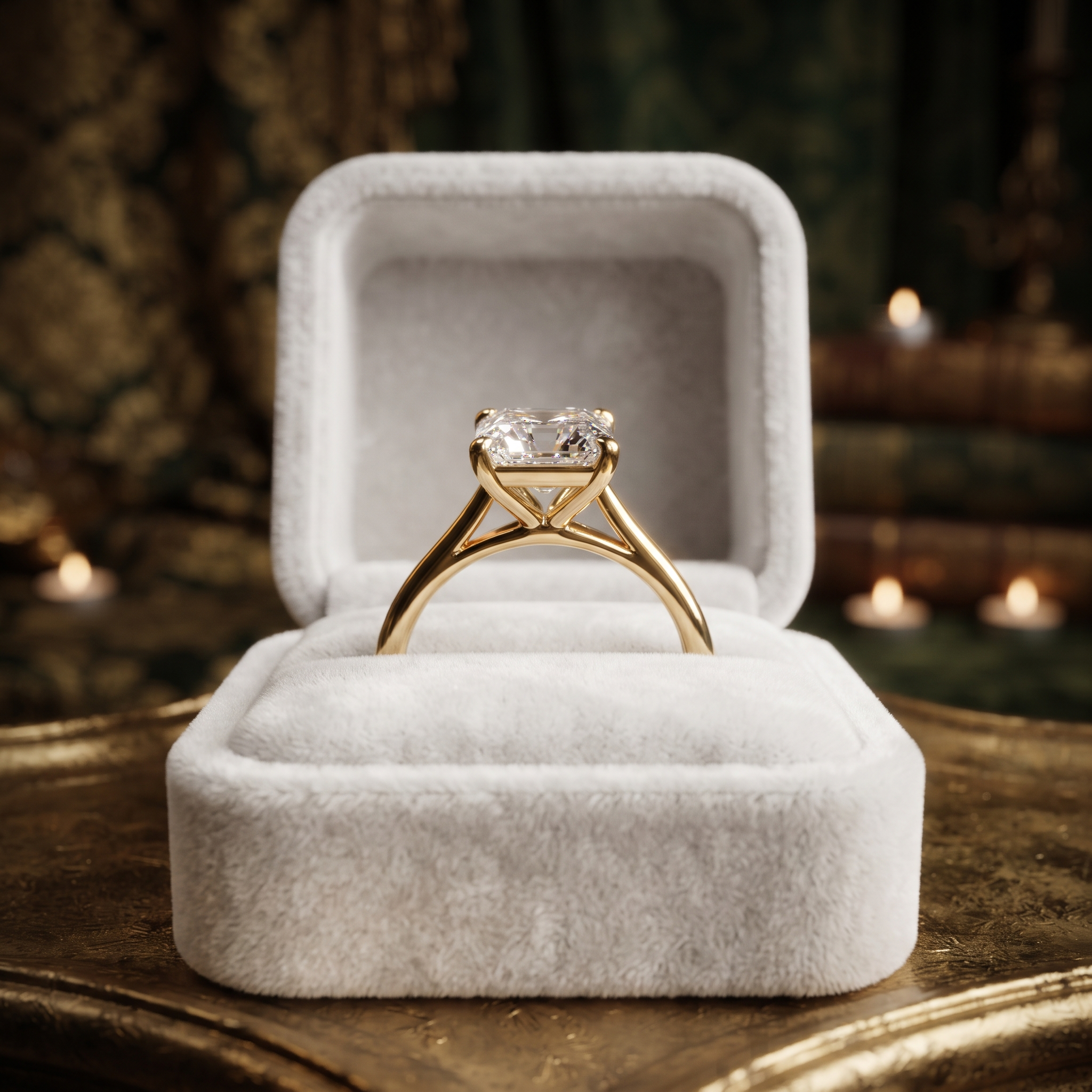 Asscher Cut Solitaire Engagement Ring In 10K To 14K Gold