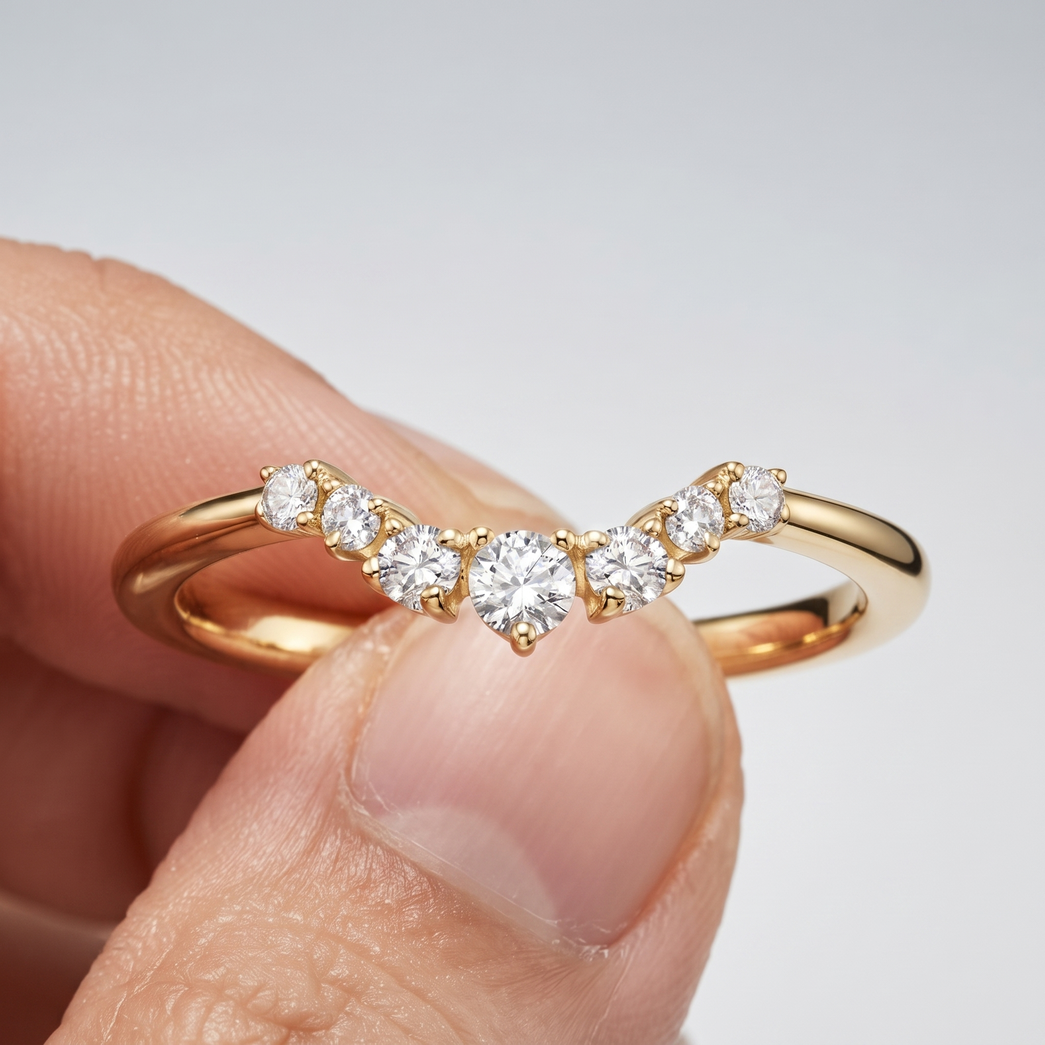Round Engagement Ring Set, Pear Side Stones, Yellow Gold Curved Wedding Band