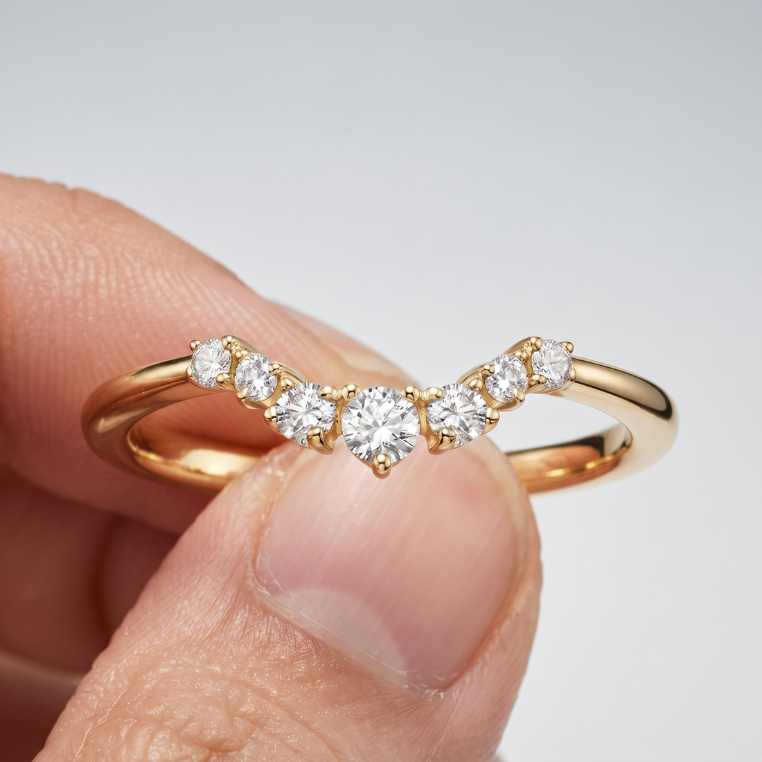 Round Engagement Ring Set, Pear Side Stones, Yellow Gold Curved Wedding Band