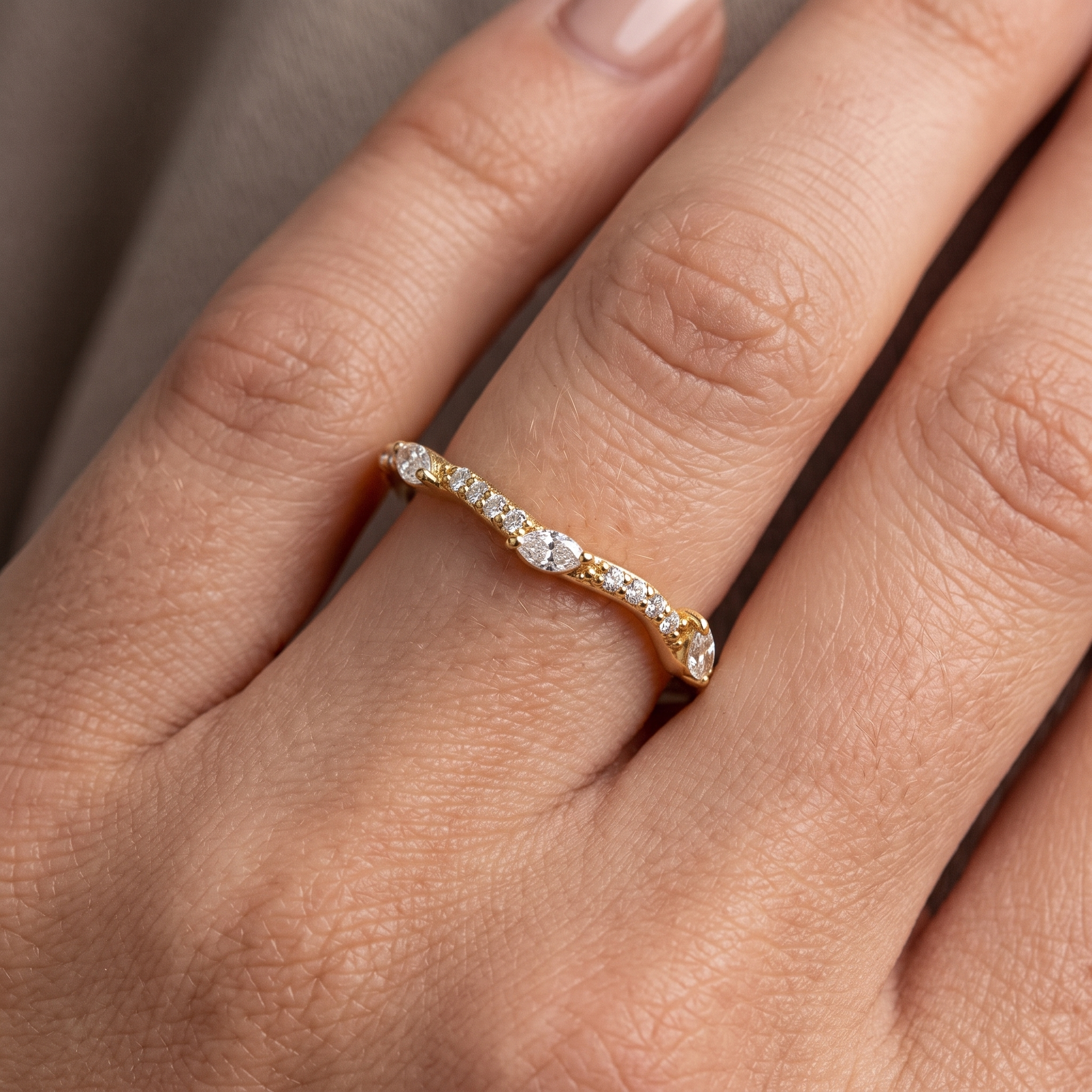 Lab Grown Diamond Engagement Ring Set, Nature Inspired Leaf Vine Design, Curved Wedding Band