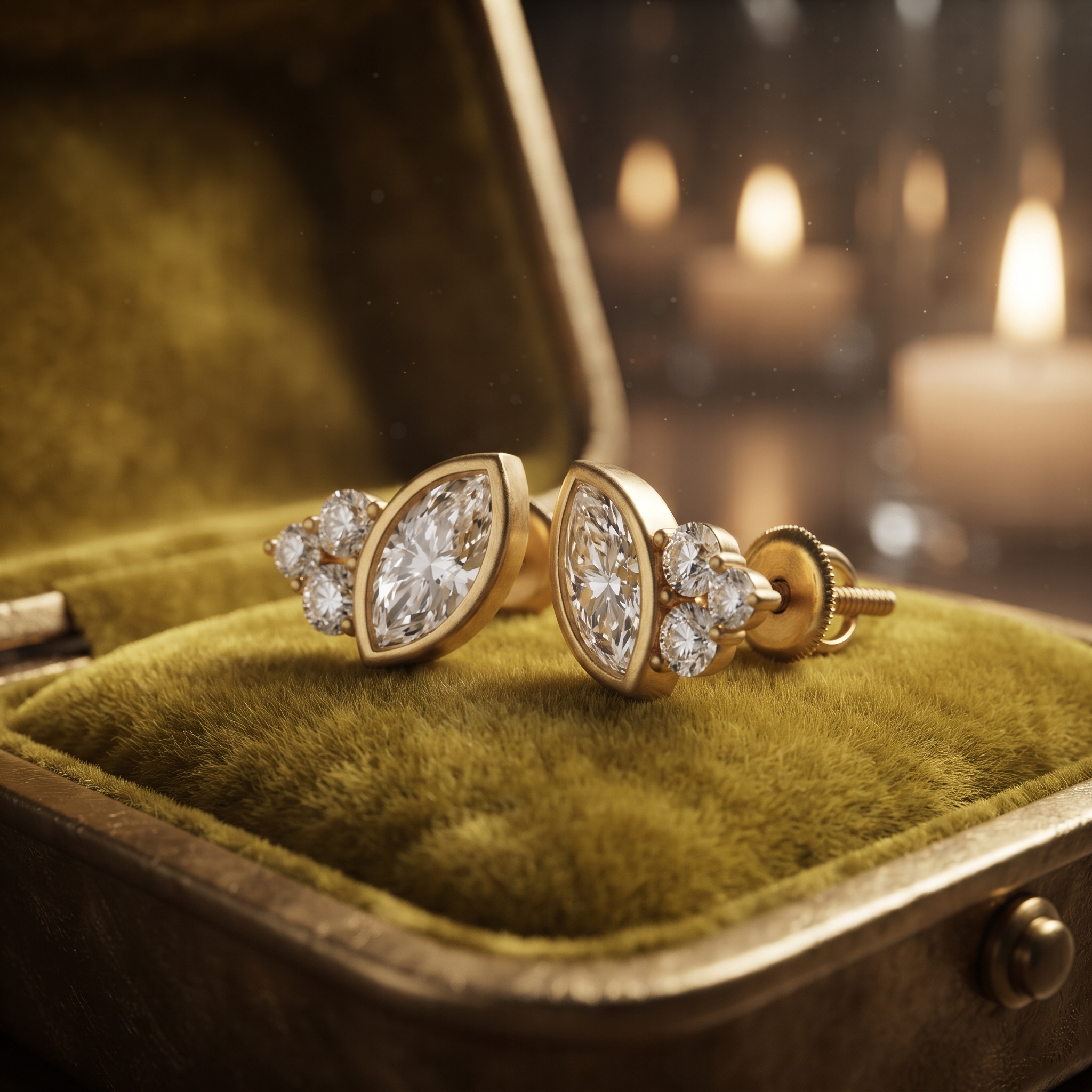 Marquise Round Diamond Cluster Stud Earrings – Geometric 10K/14K/18K Gold Silver