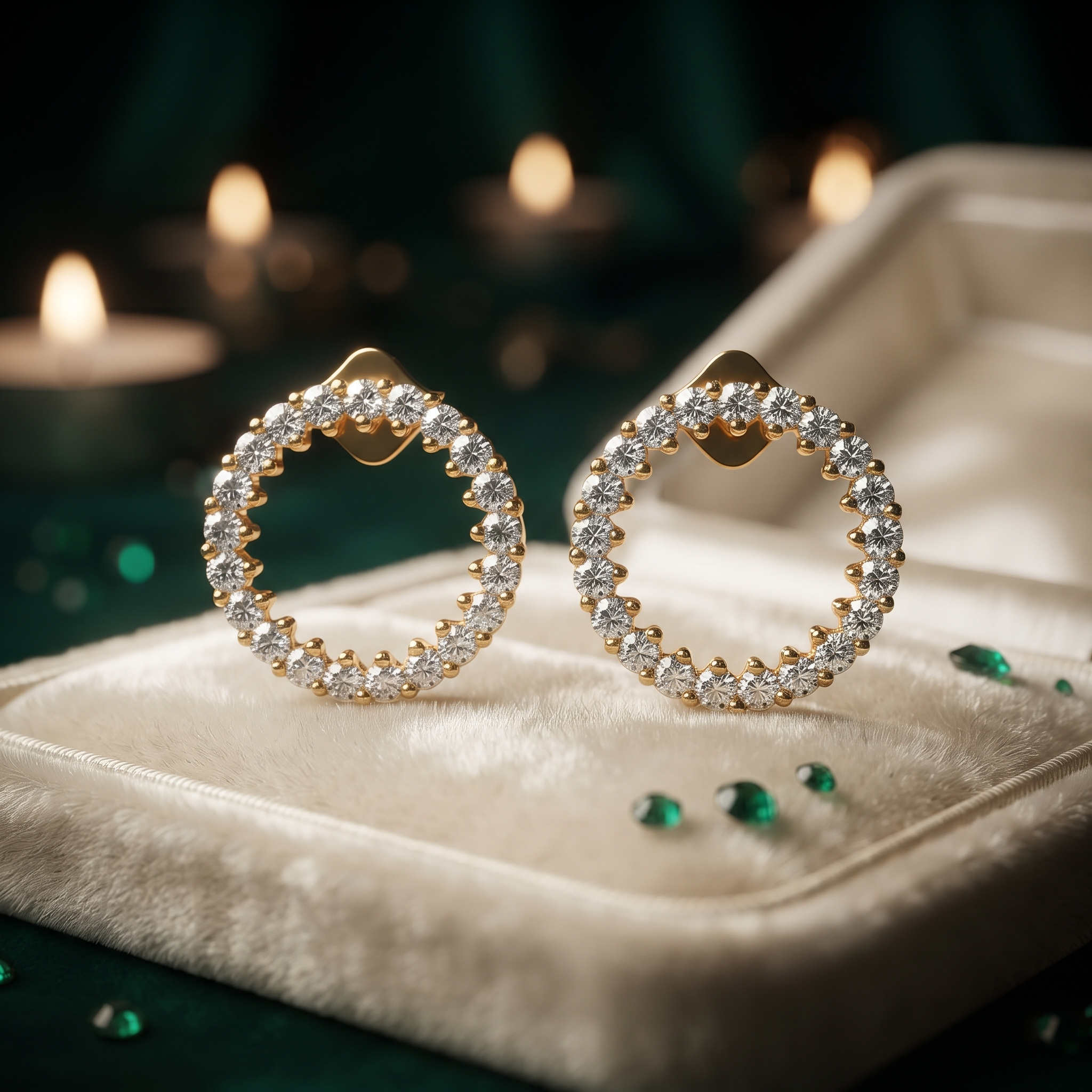 Diamond Open Circle Stud Earrings Jewelry Gift for Her
