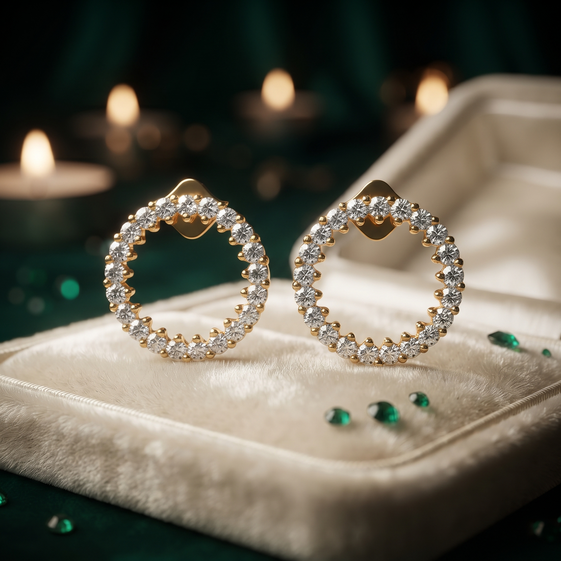 Diamond Open Circle Stud Earrings Jewelry Gift for Her