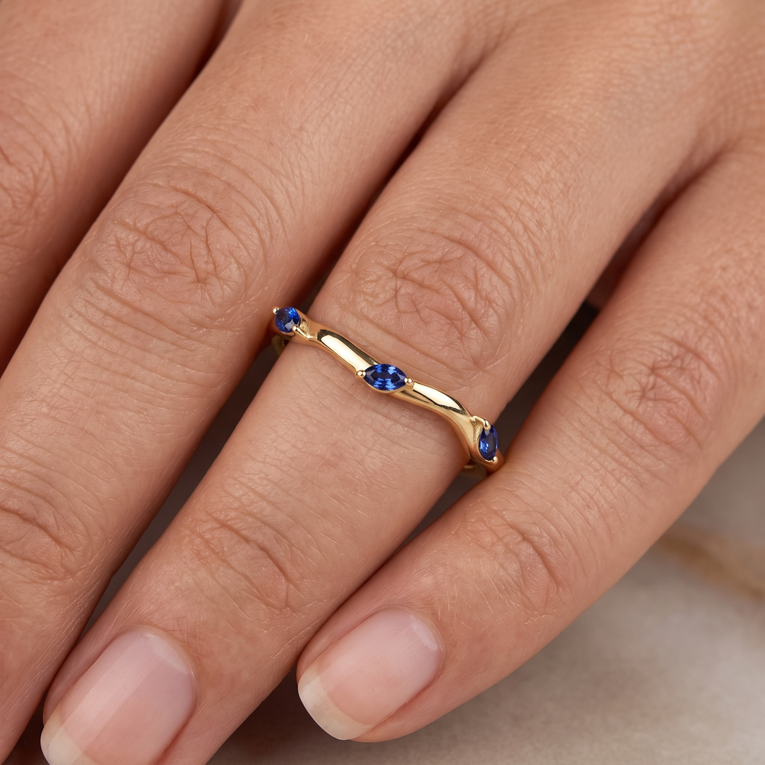Emerald Cut Diamond Engagement Ring Set, Blue Sapphire Branch Design, Solid Gold Wedding Band