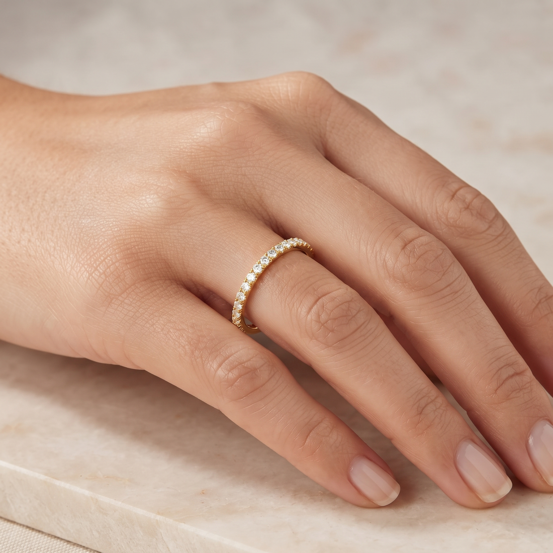 Round Cut Solitaire Engagement Ring & Matching Band Set, Yellow Gold, Milgrain Accents