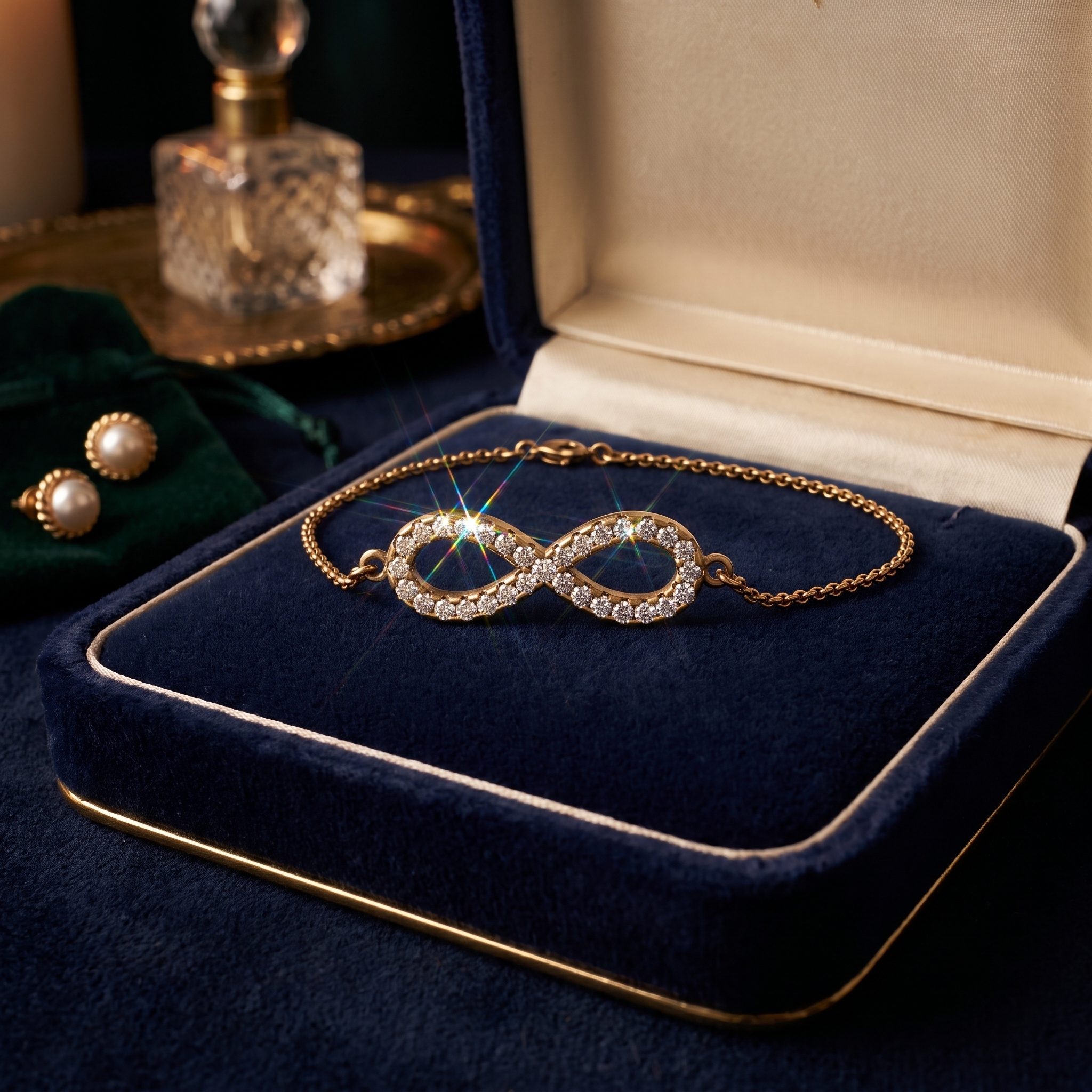 Diamond Infinity Bracelet In 9K Gold To 18K Gold, Sterling Silver